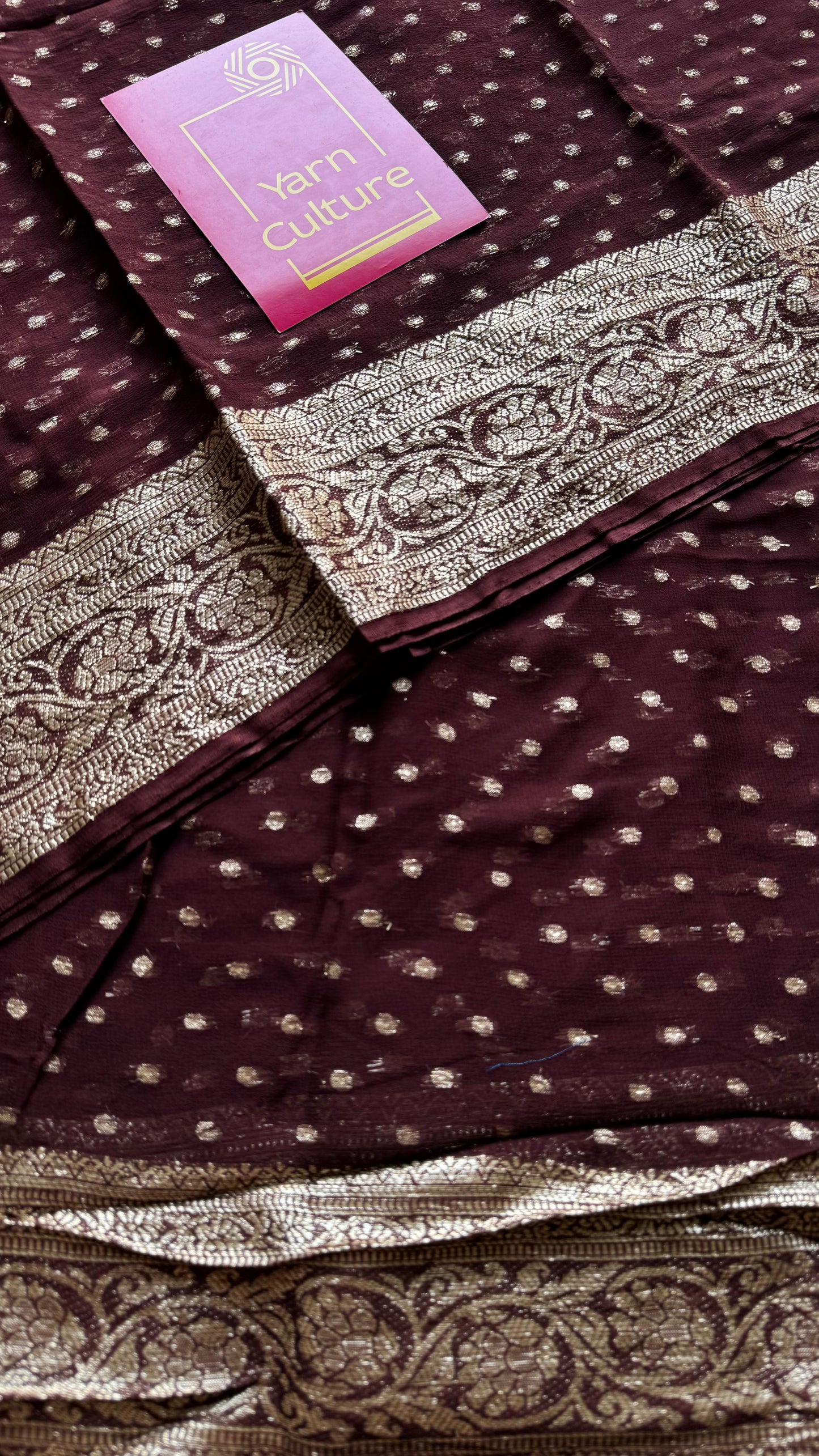 Brown viscose georgette saree with zari motifs - YCDOSFE207