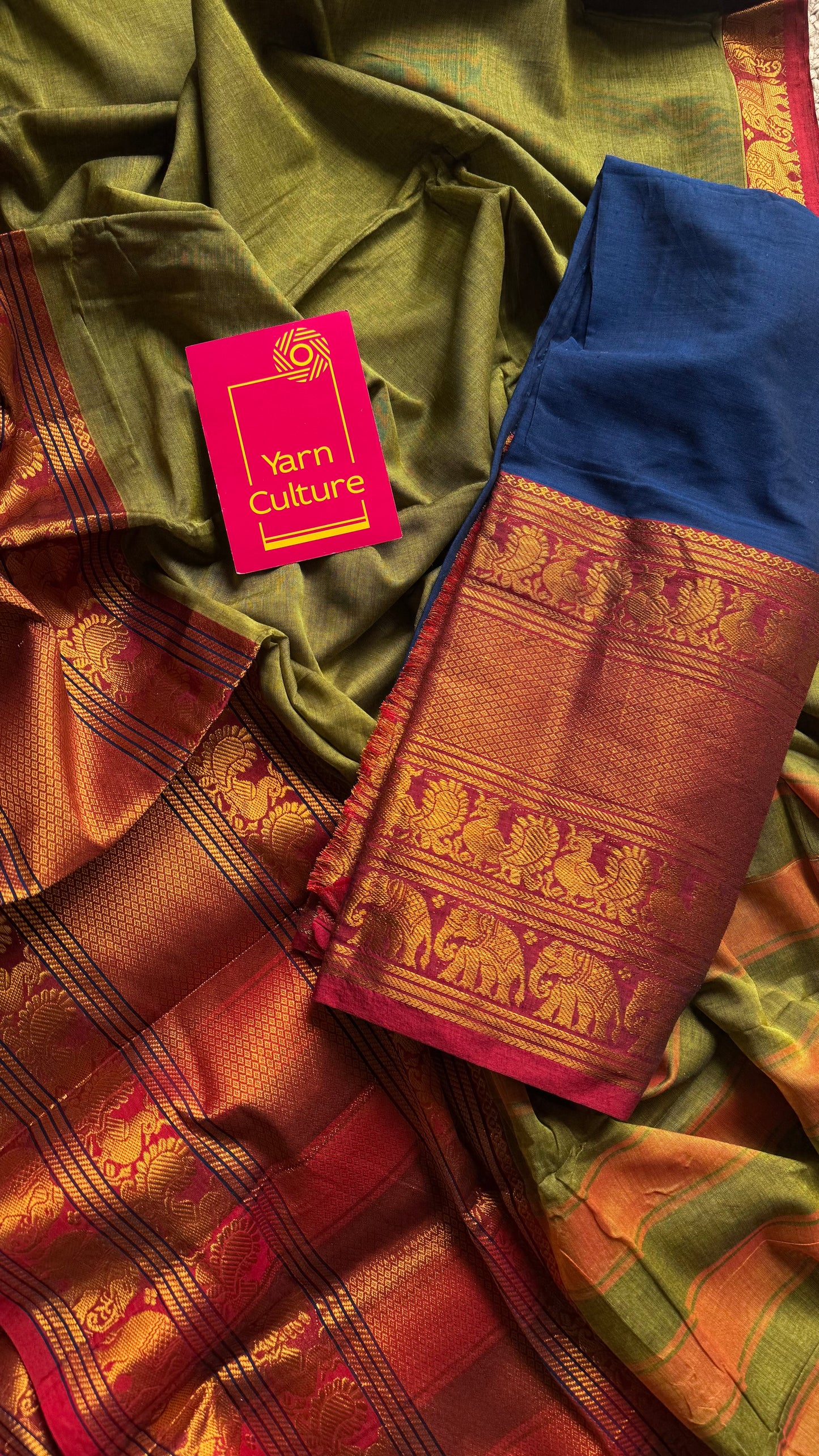 Parrot green with broad zari border, premium narayanpet, soft cotton - YCWOTDFEBB05