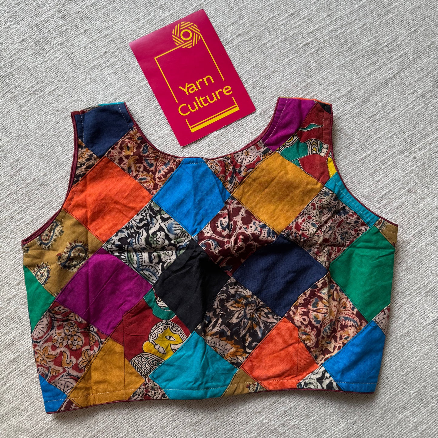 Sleeveless patchwork, cotton, size 36 (alterable from 34-40), readymade blouse - YCBLAU05