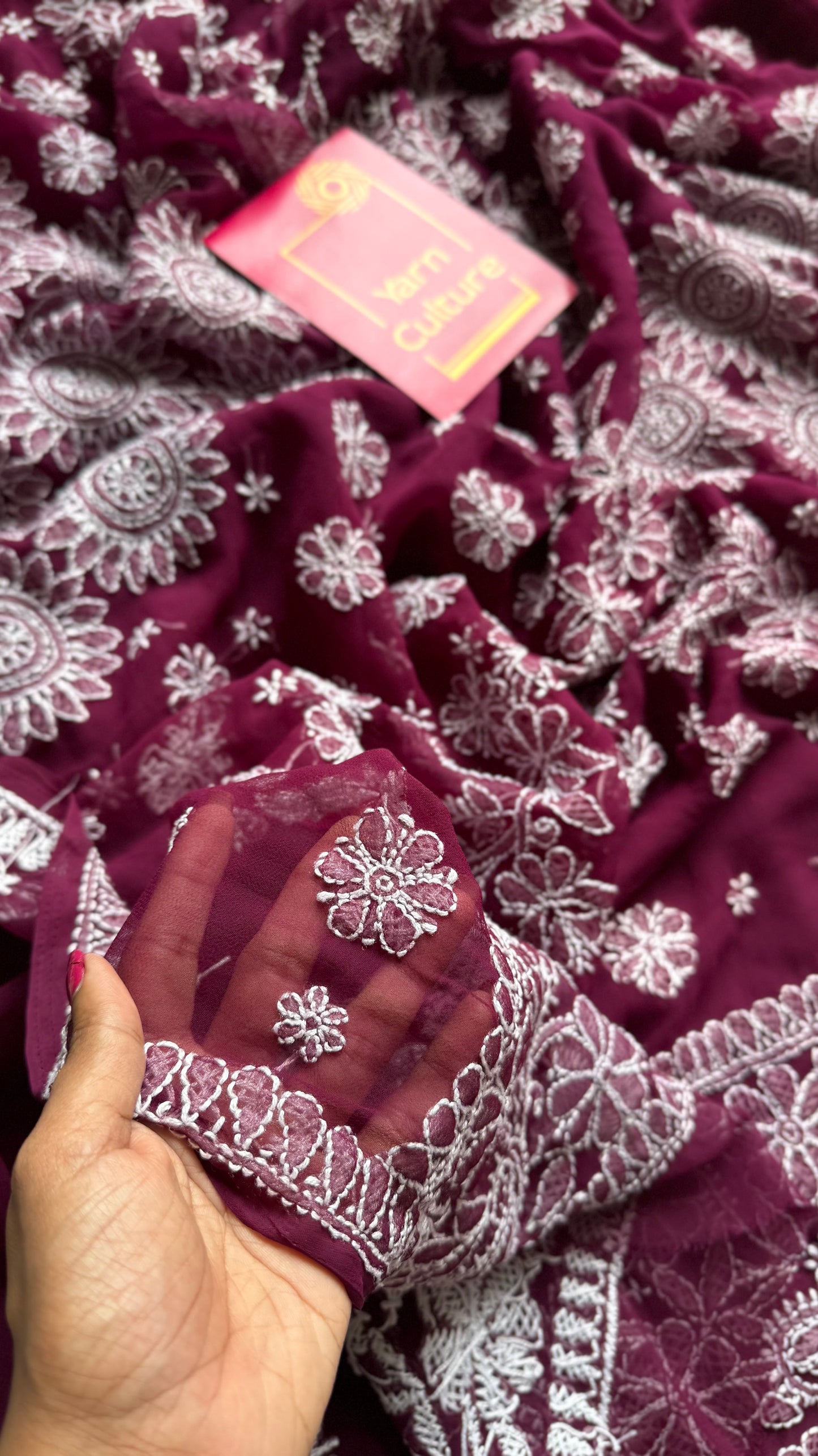 Gehra Gulaab (deep rose) - Deep Wine Chikankari, georgette YCSLCJULCK02
