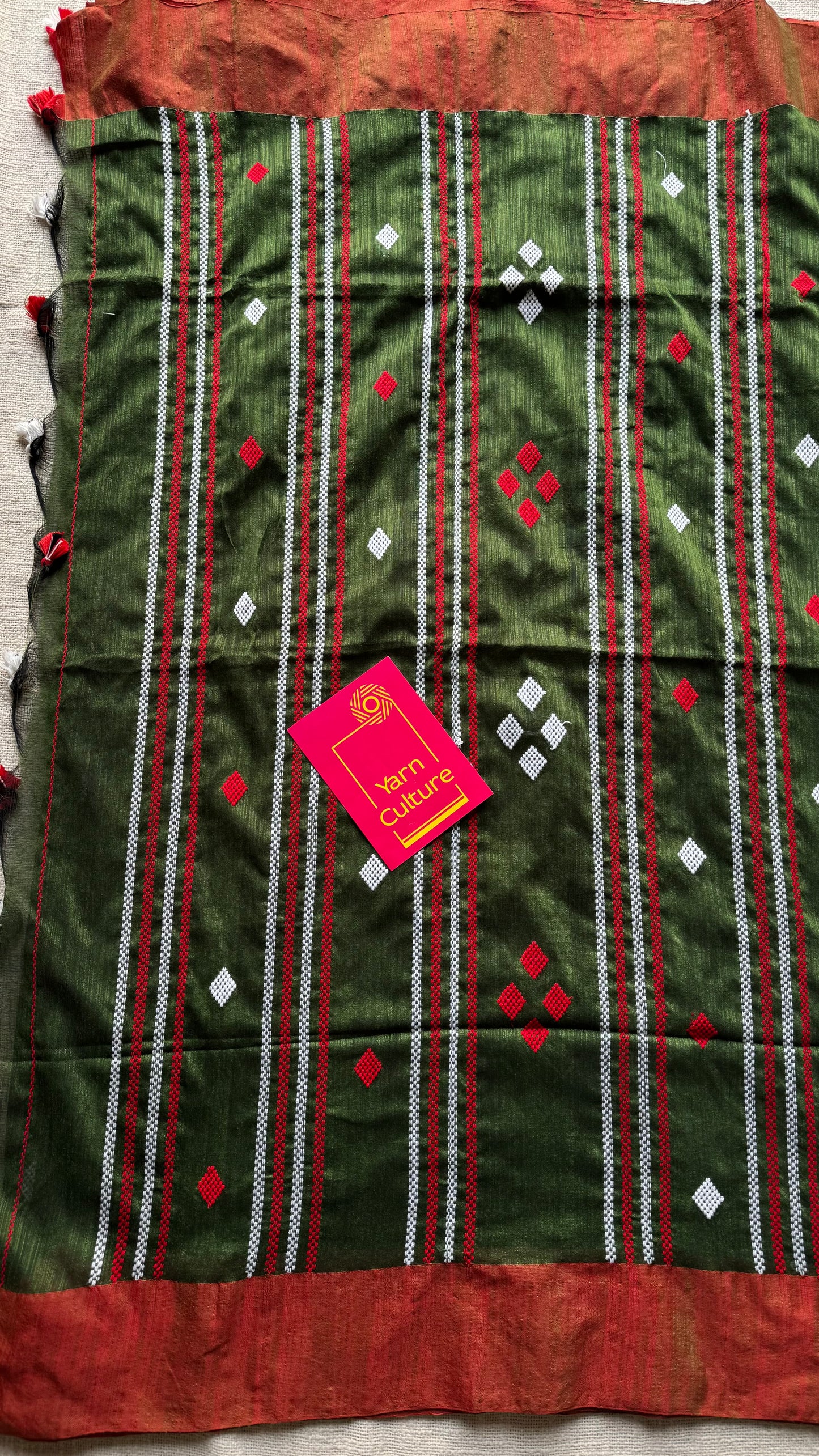Green with burnt orange, soft cotton with woven motifs - YCBCKCDE26