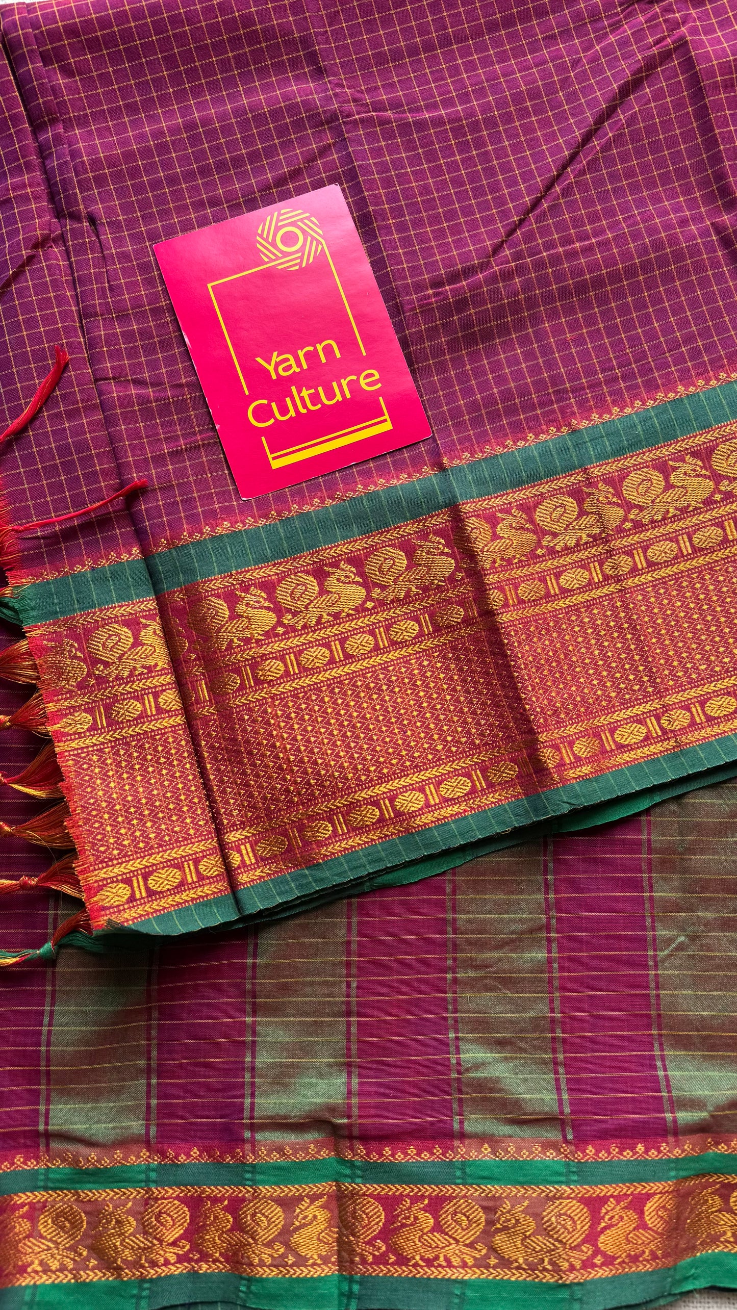 Purple pink (vadamalli) checks with zari border, premium narayanpet, soft cotton - YCWOTDFEBB14