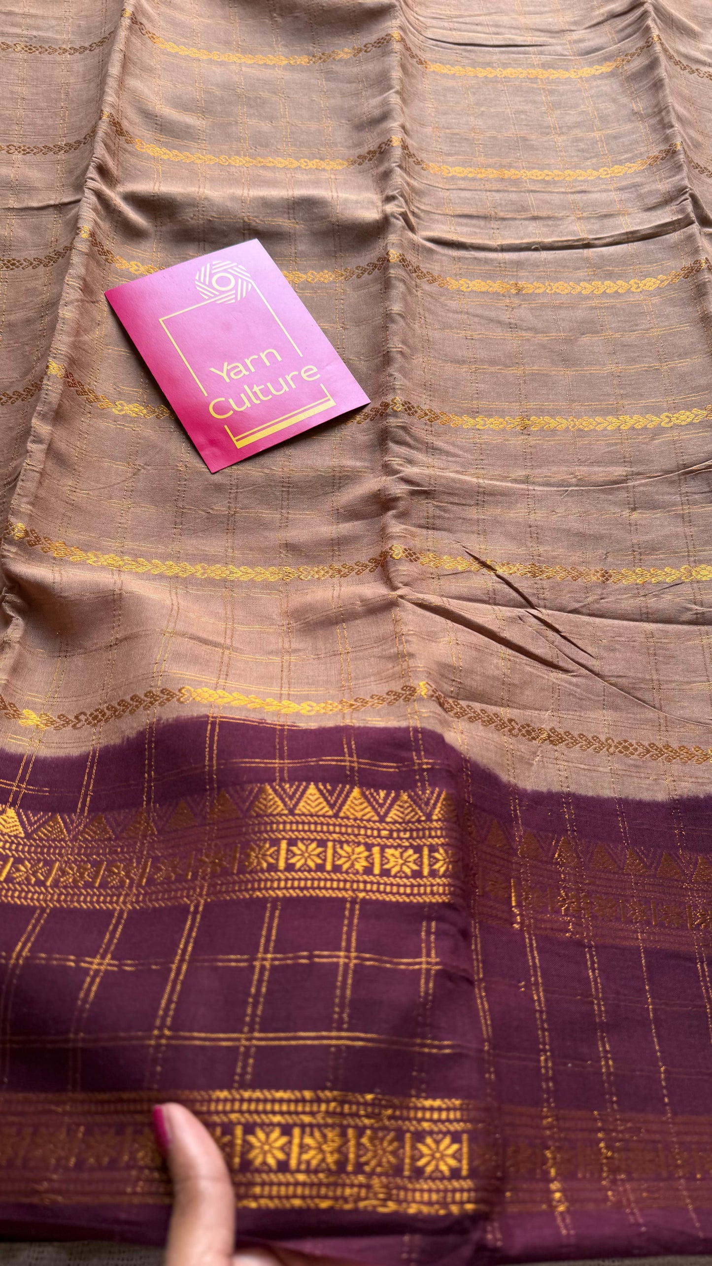 Light brown with maroon, Adayar checks with velthaari pattern, madurai cotton - YCCOTNOCSC07