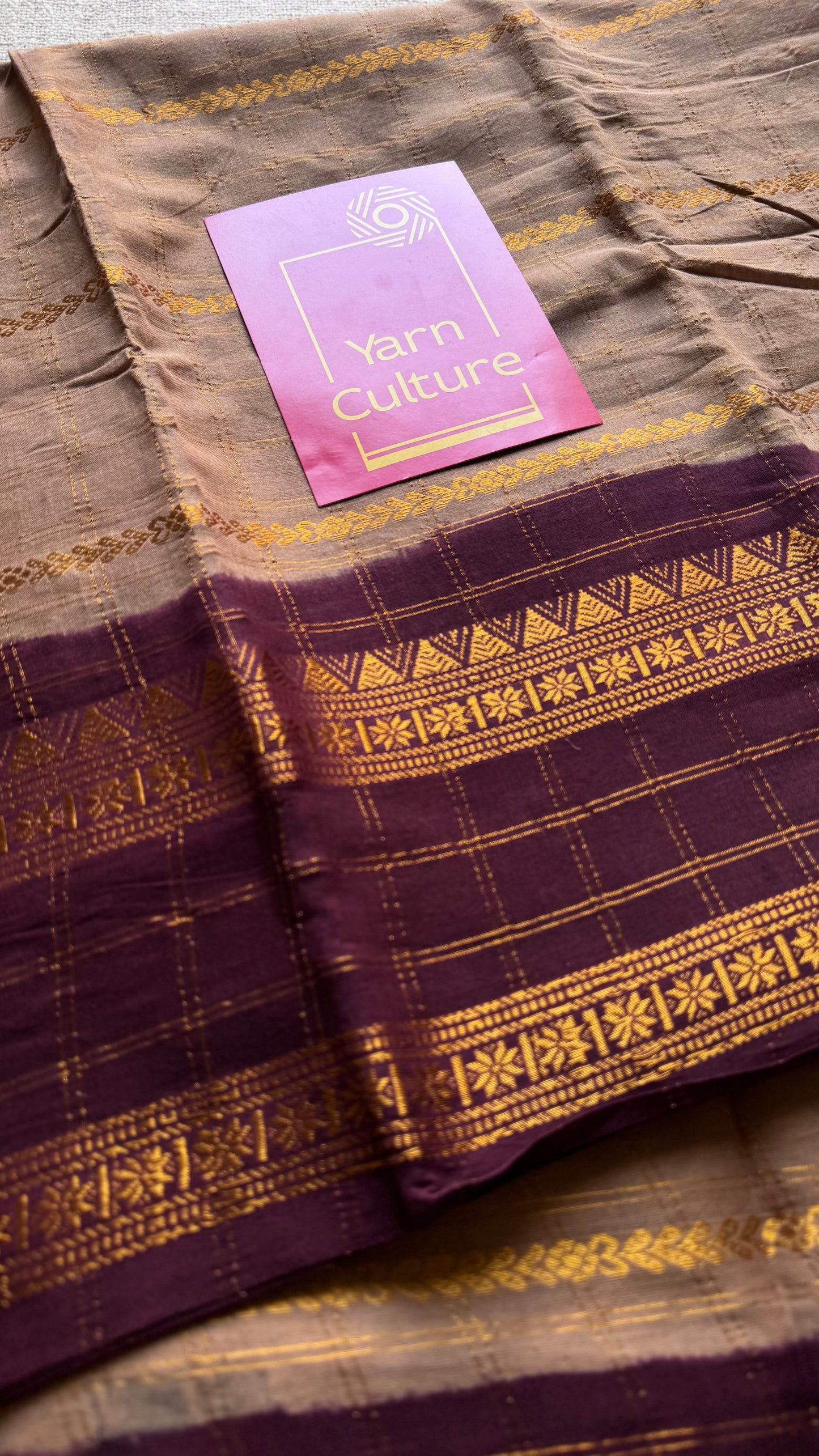Light brown with maroon, Adayar checks with velthaari pattern, madurai cotton - YCCOTNOCSC07