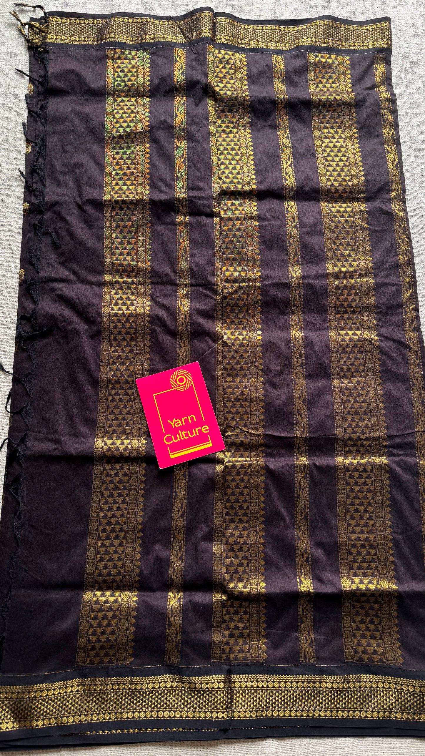 Brown with motif border - cotton silk - YCCOTNSEKCS19