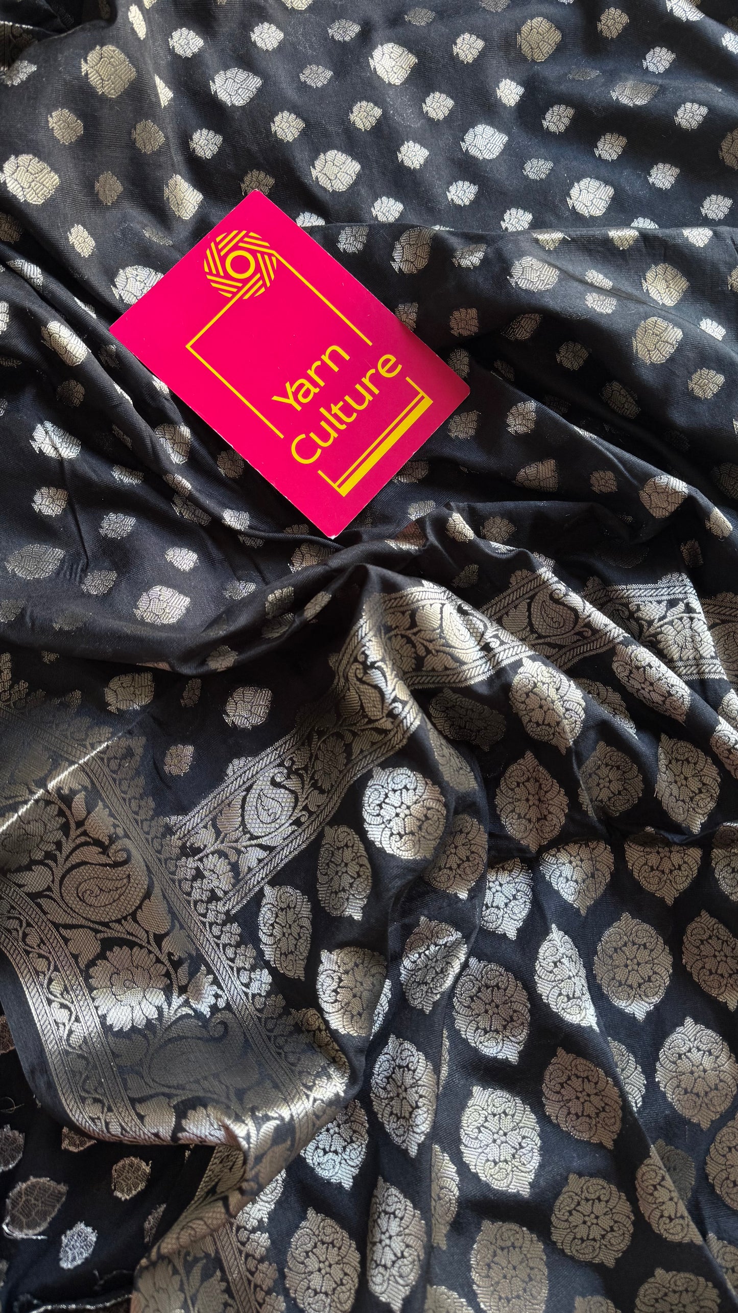 Black, silver buttas and zari, Banarasi semi-silk - YCDESE45