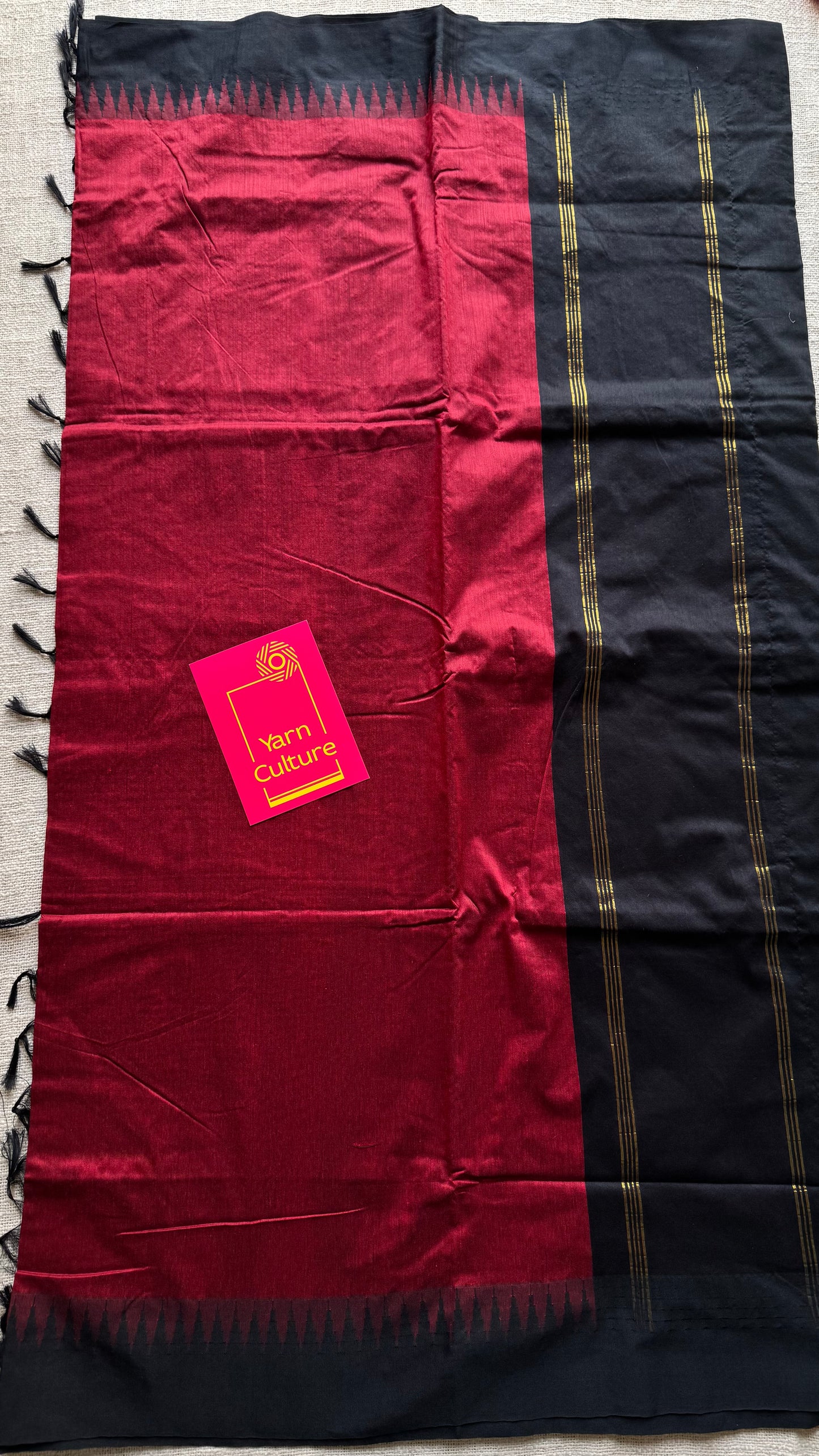 Red with black temple border - cotton silk - YCCOTNOCKCS4