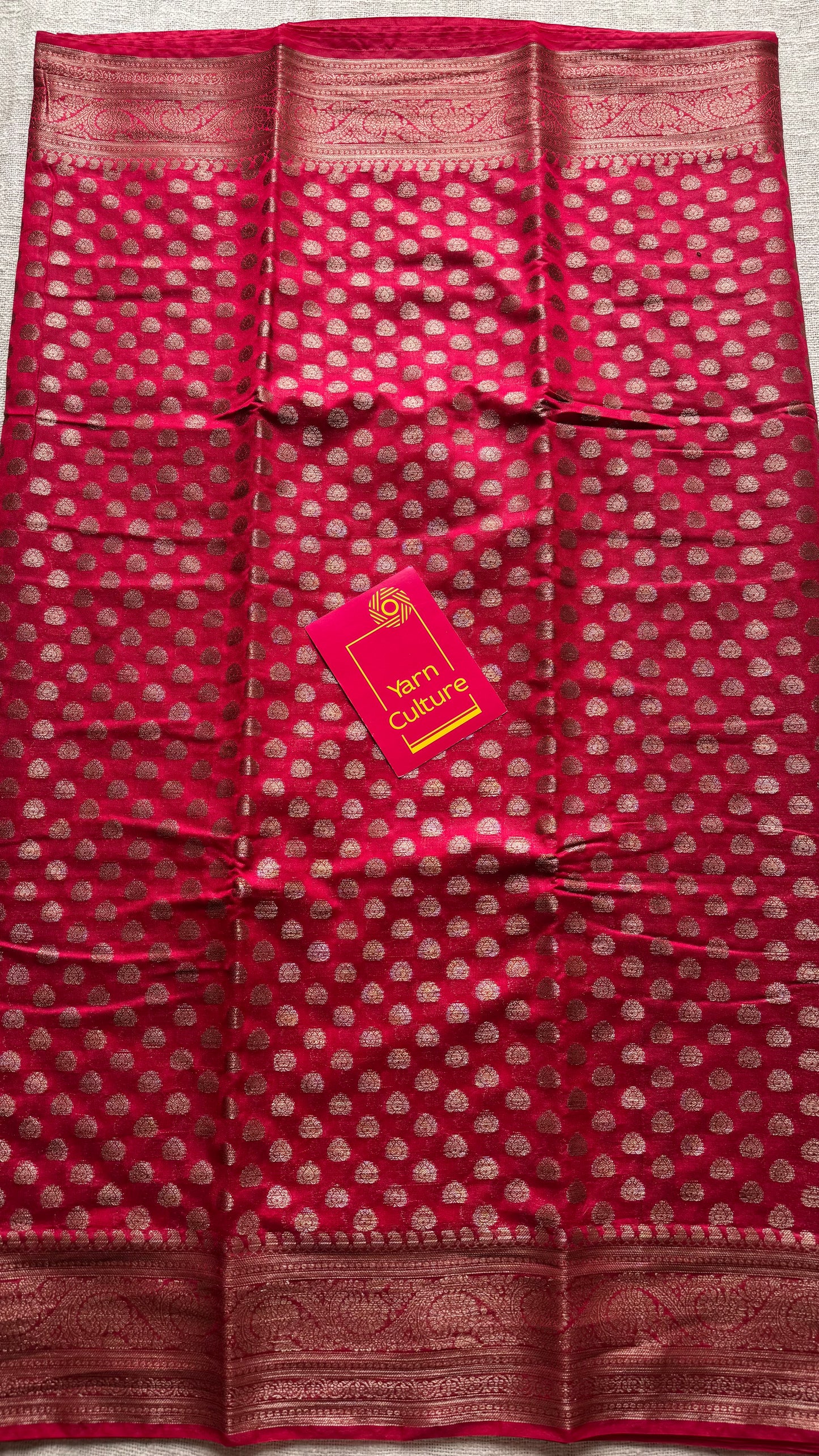 Vermilion - Bright red, antique gold zari, Banarasi semi georgette - YCBLFEGAGZ17