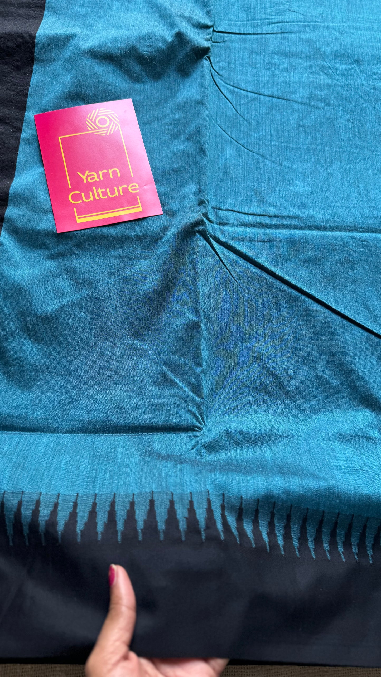 Blue with black temple border - cotton silk - YCCOTNOCKCS2