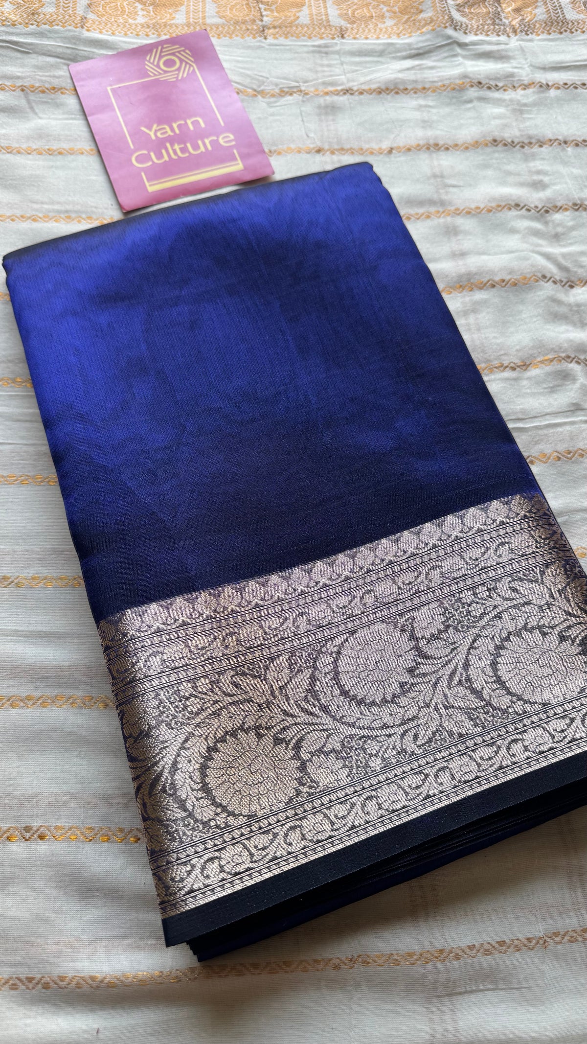 Royal blue tissue Banarasi saree with zari border - YCBLTOC85