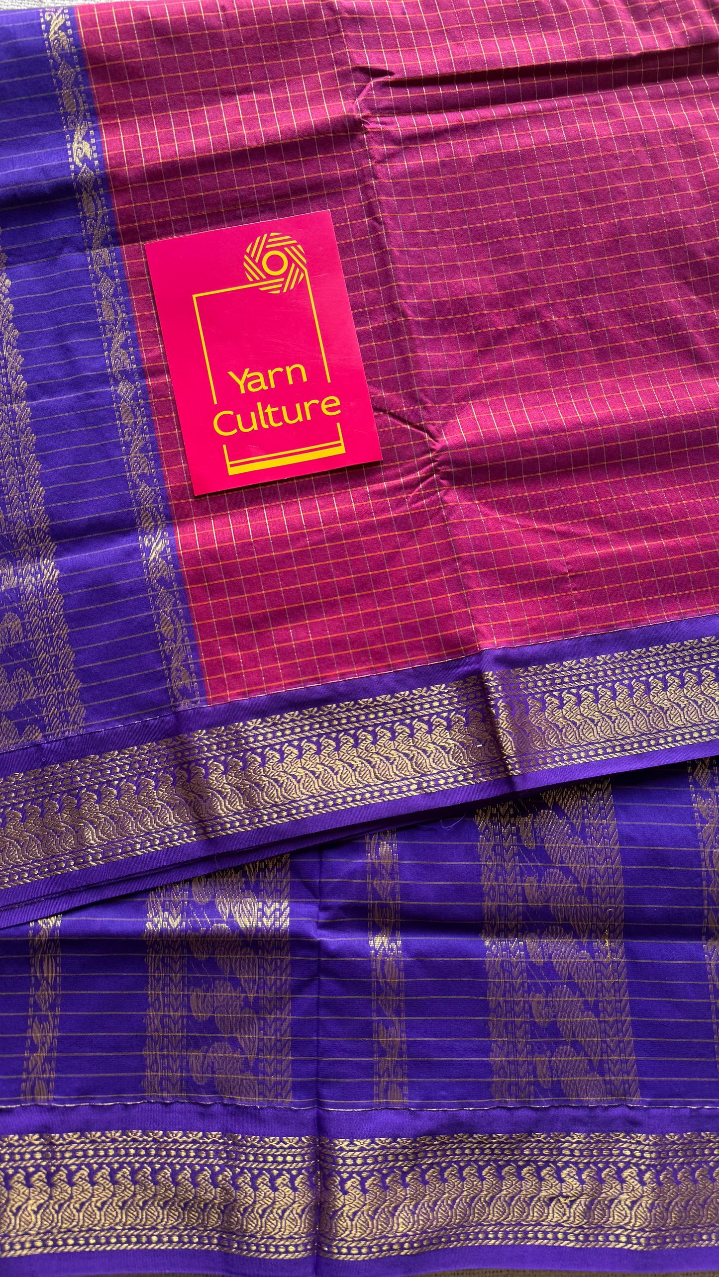 Berry pink with purple, checks - cotton silk - YCCOTNOCKC41