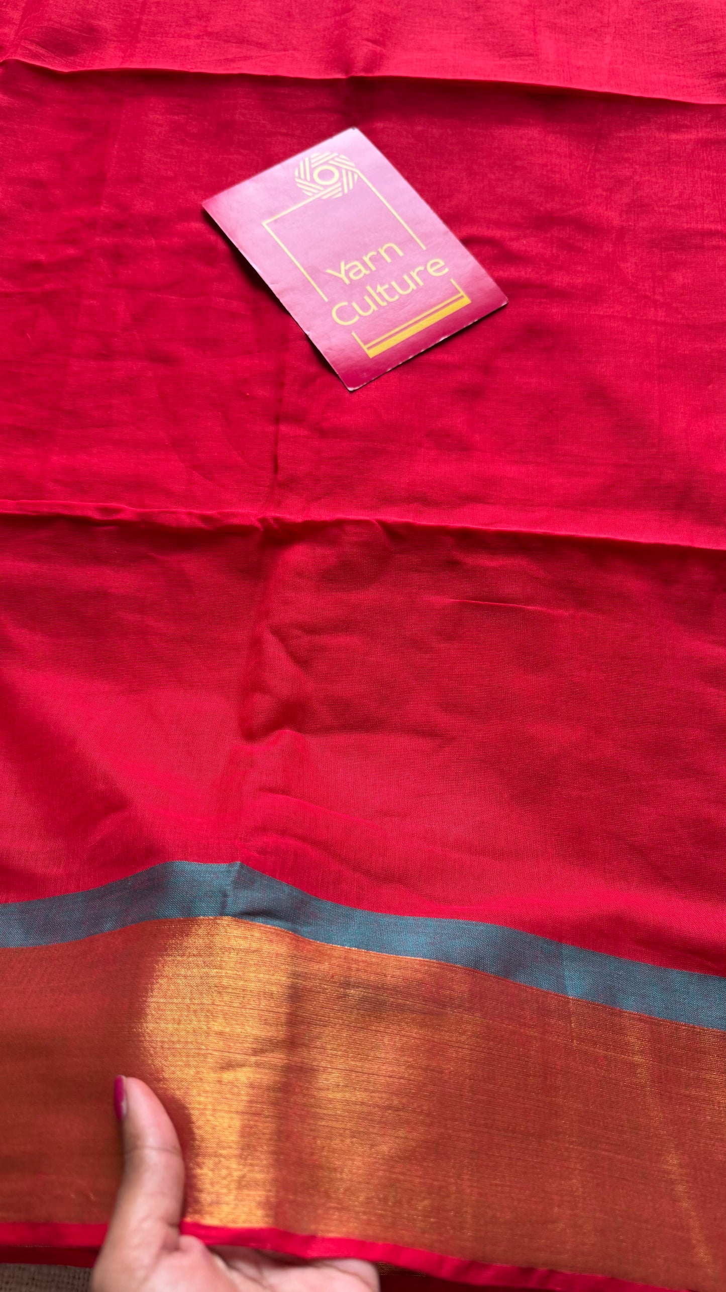 Red mul with green and antique gold zari border - YCBCMCLSE26