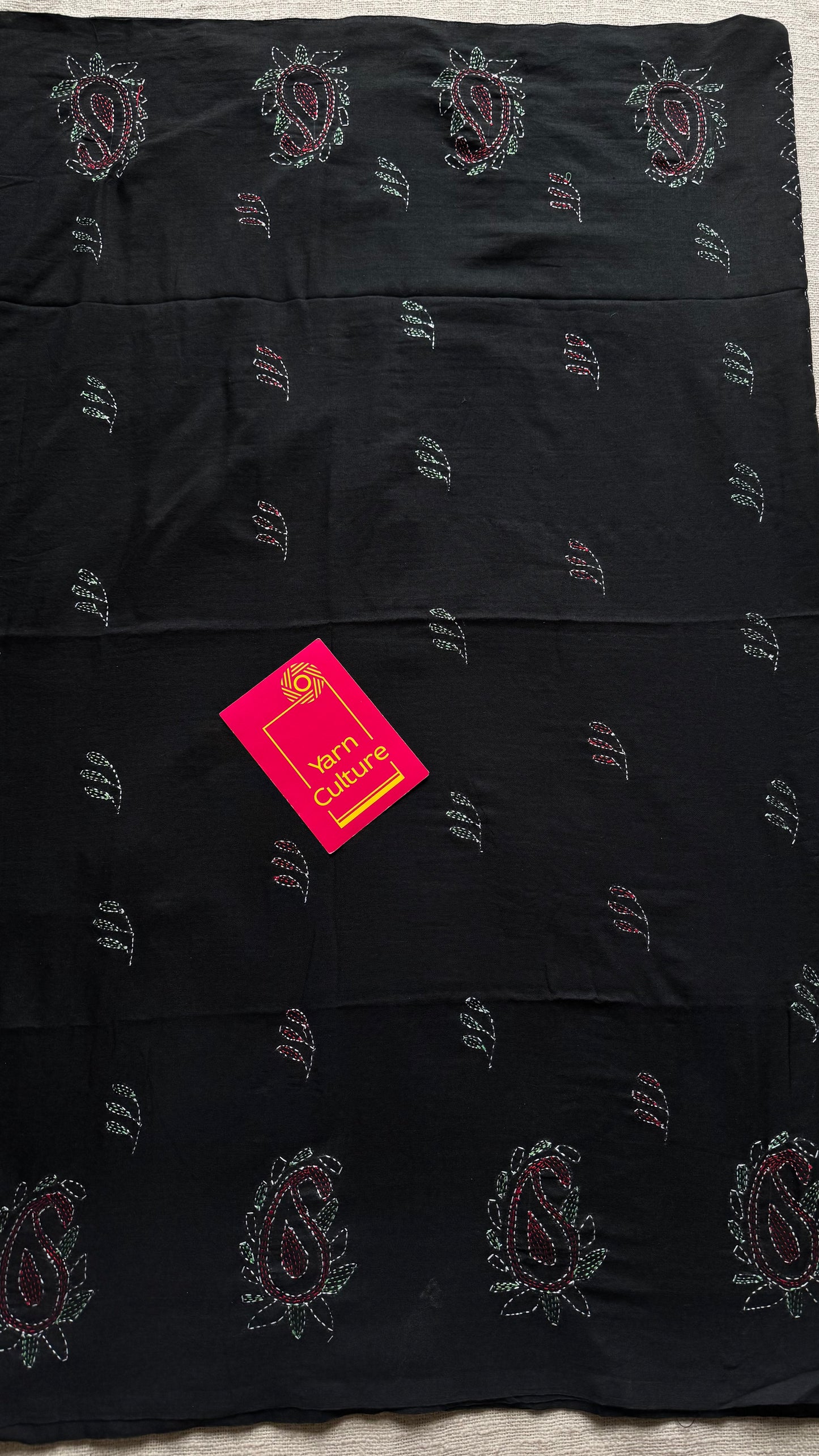 Kaaj Kaalo (কাজ কালো) - Embroidered Black, kantha weave in soft khadi cotton - YCBCSEKC08