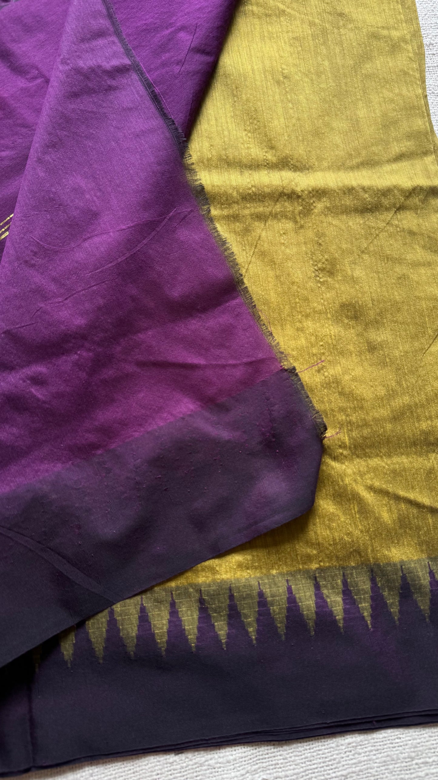 Green with purple temple border - cotton silk - YCCOTNSEKCS21