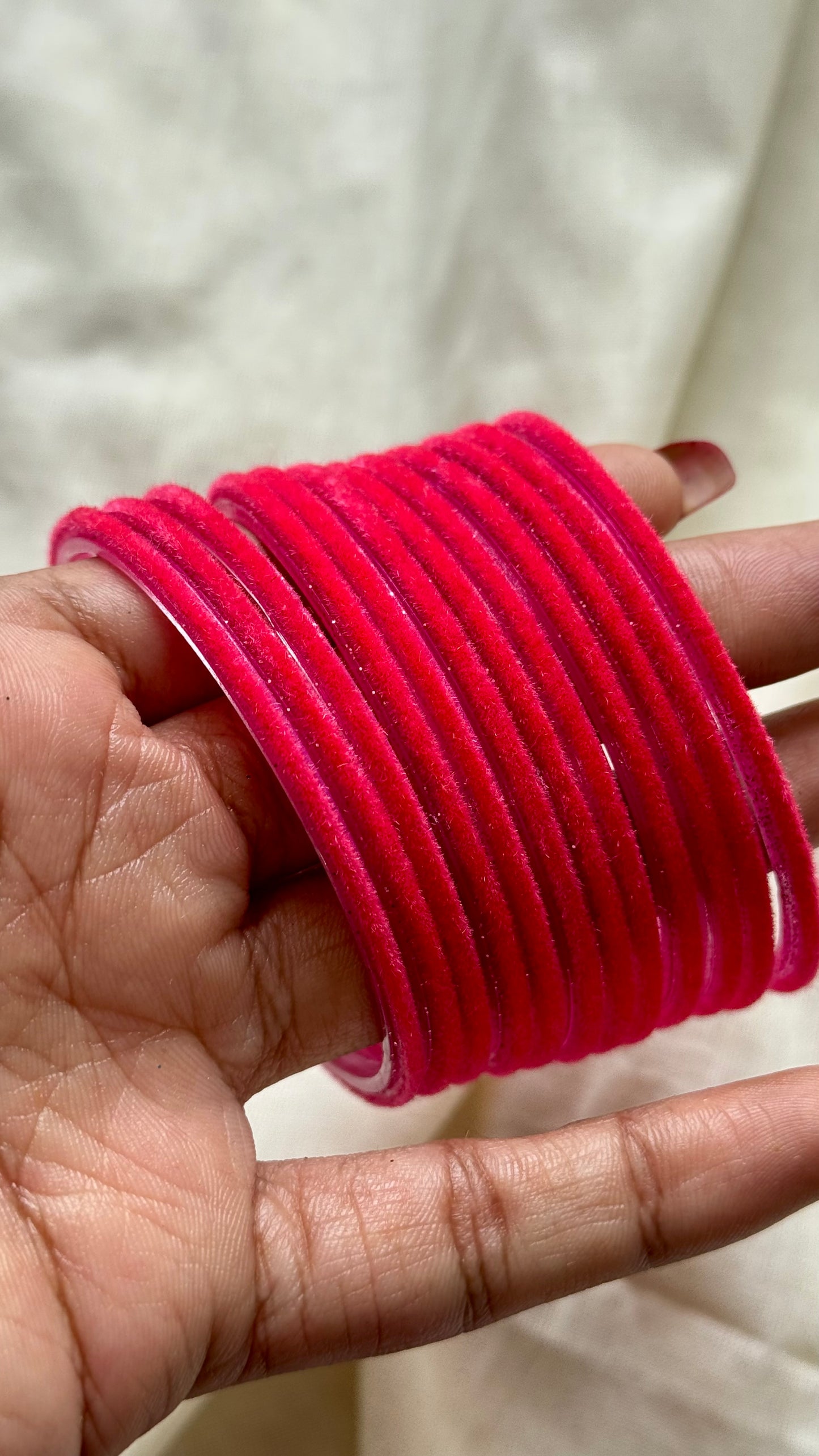 Neon pink velvet glass bangles, set of 12 - YCBANGL377