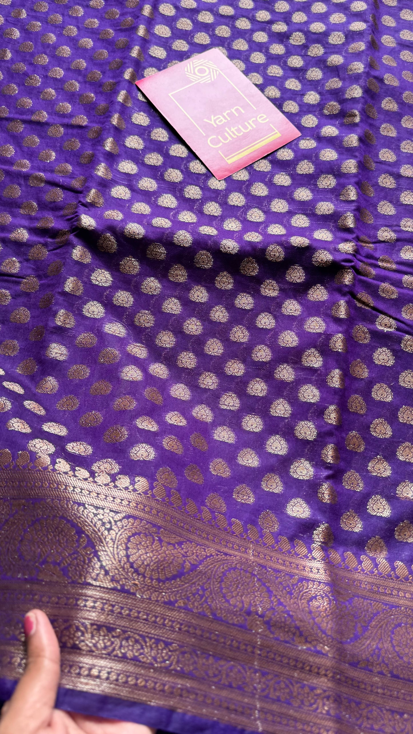 Aubergine - Dark purple, antique gold zari, Banarasi semi georgette - YCBLFEGAGZ12