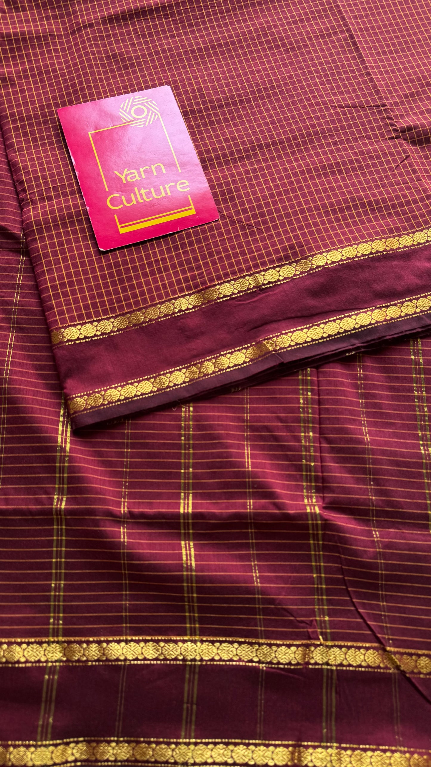 Maroonish brown, arani checks, cotton silk - YCCOTNOCAR07