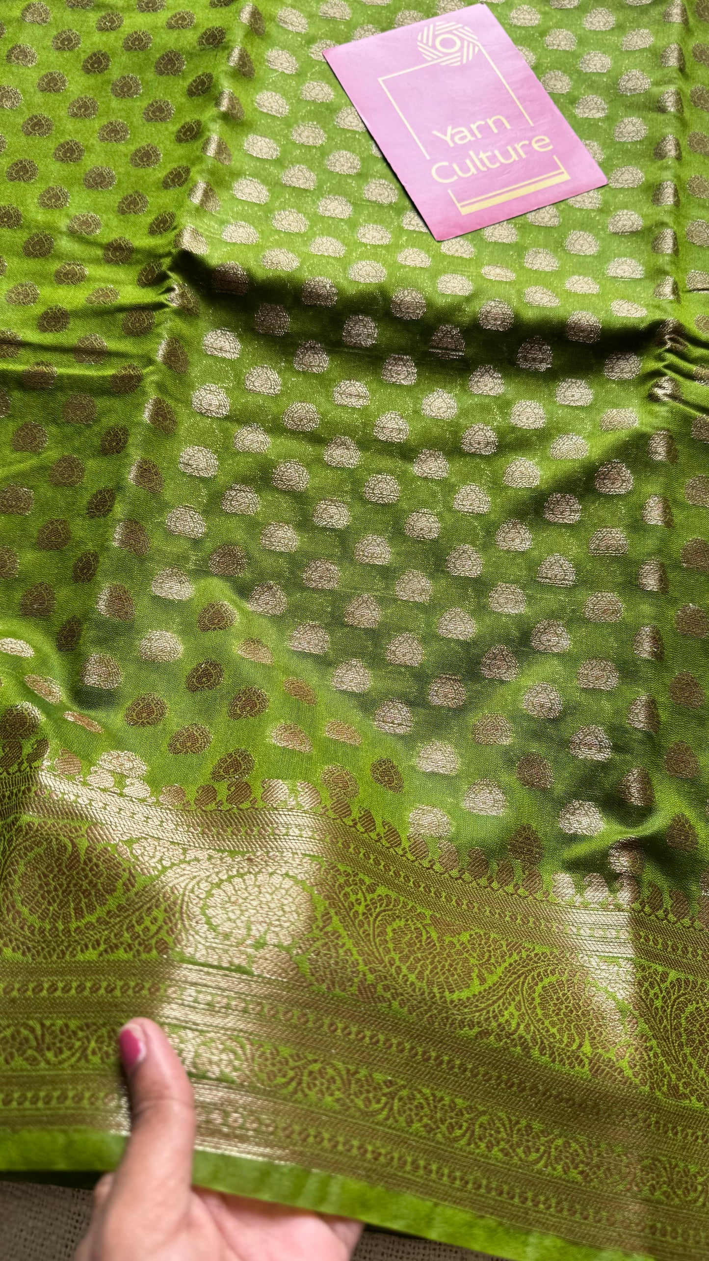 Harita - Olive green, antique gold zari, Banarasi semi georgette - YCBLFEGAGZ18