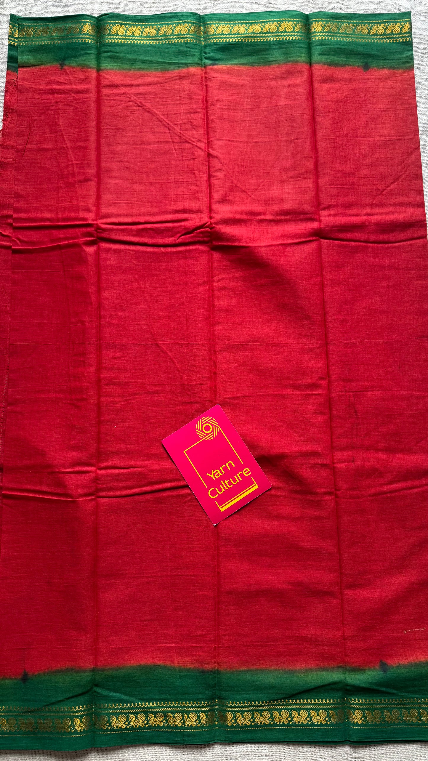 Red with green border sungudi, kattuchayam dyed, madurai cotton - YCCOTNSEMS101