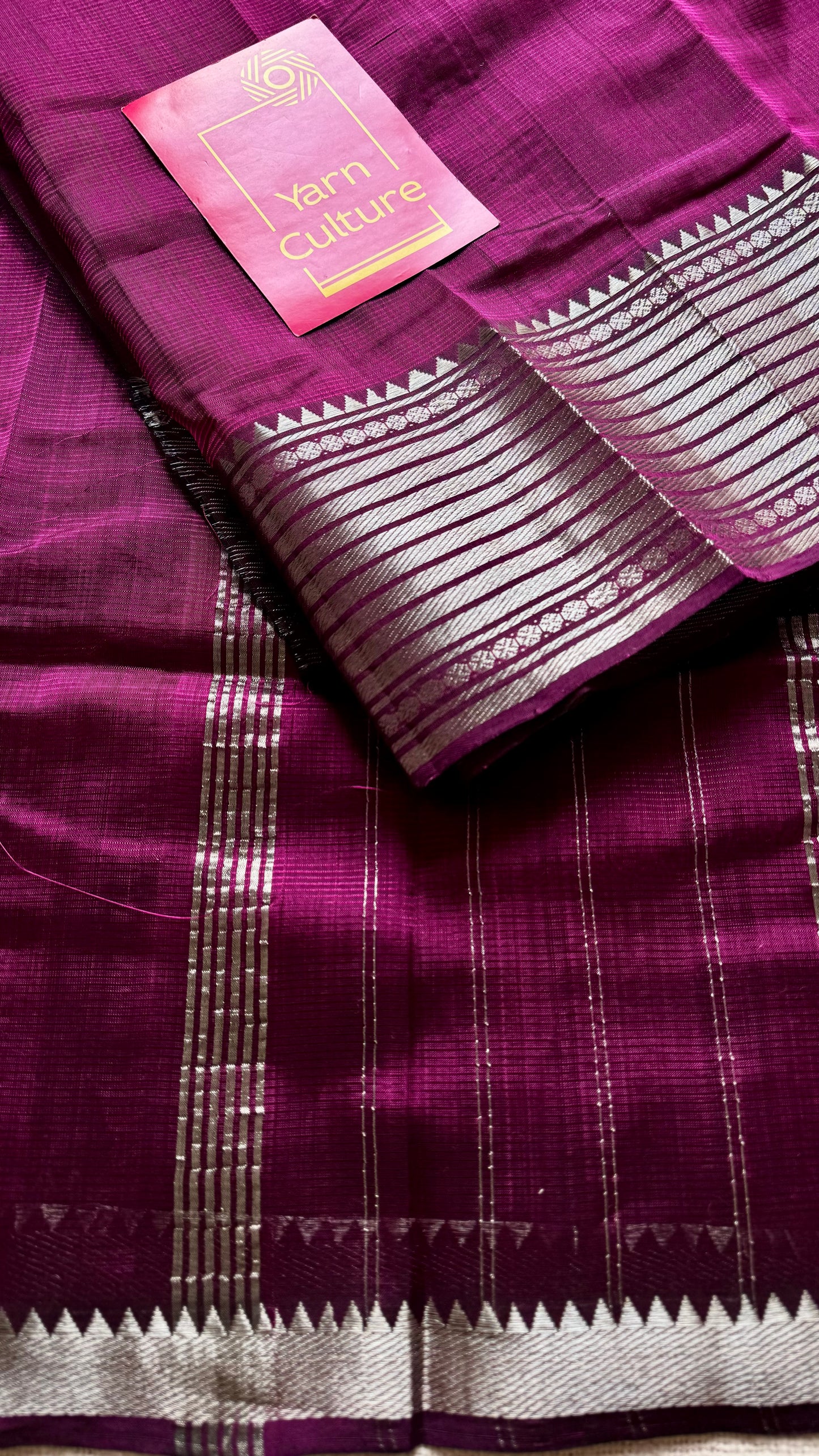Purple pink with silver woven zari border, mangalgiri silk cotton, handwoven, soft, light weight- YCWOTDFEM406