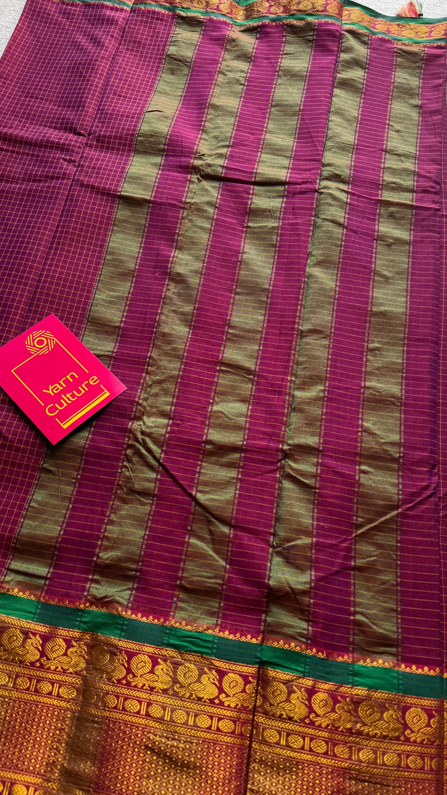 Purple pink (vadamalli) checks with zari border, premium narayanpet, soft cotton - YCWOTDOCNP04