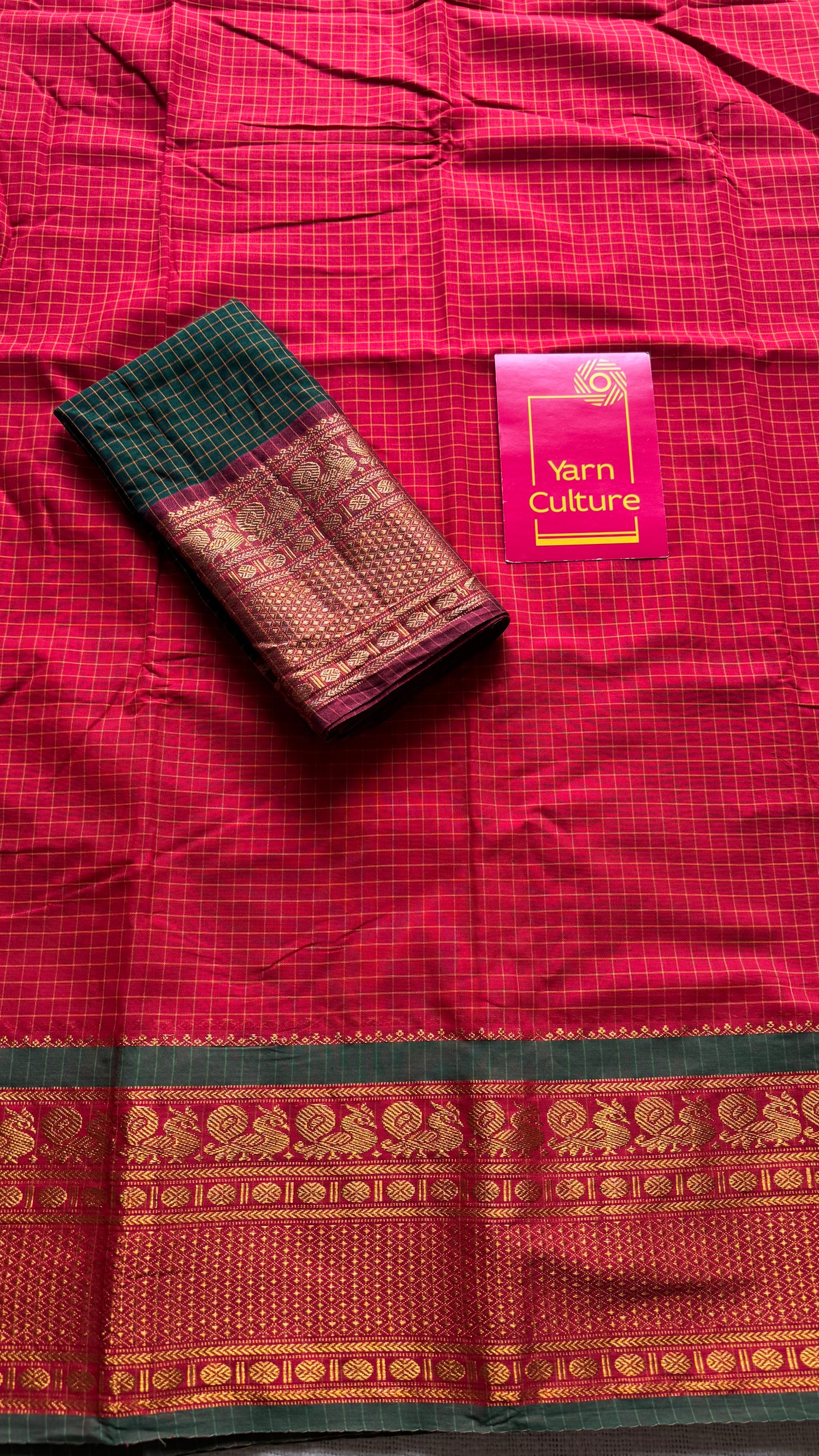 Red checks with zari border, premium narayanpet, soft cotton - YCWOTDFEBB11