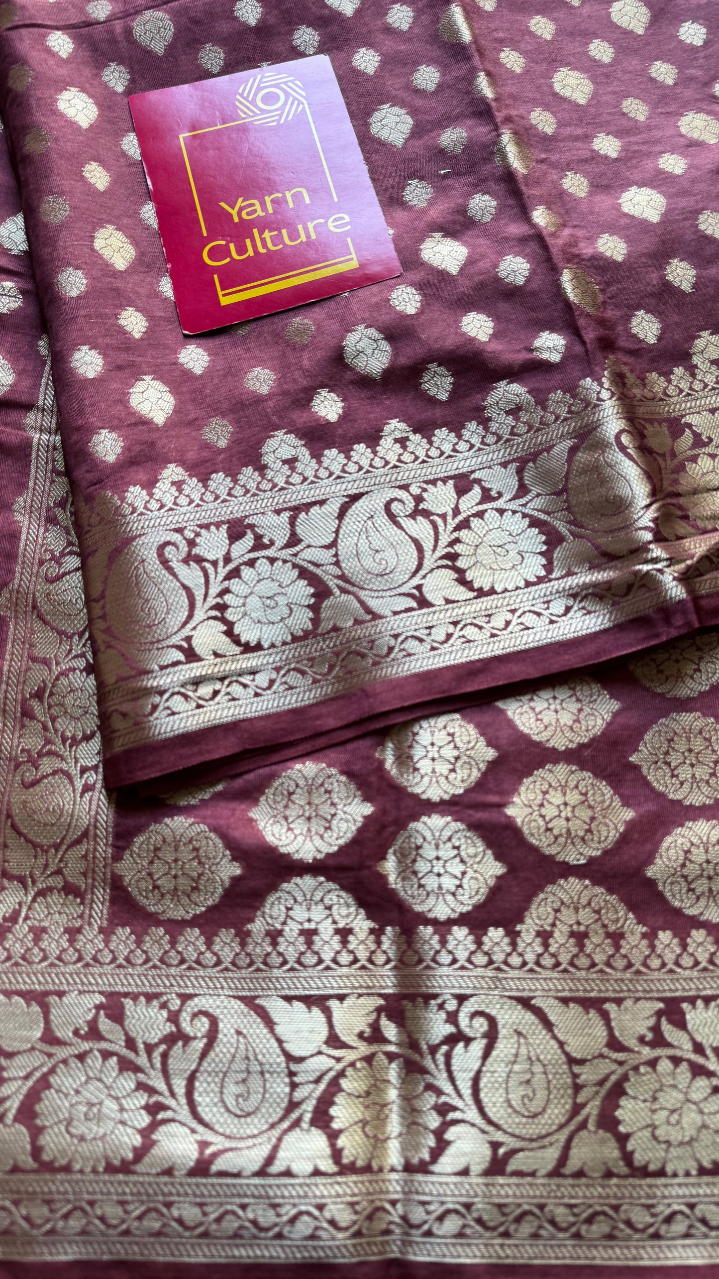 Dark mauve, silver buttas and zari, Banarasi semi-silk - YCDESE38