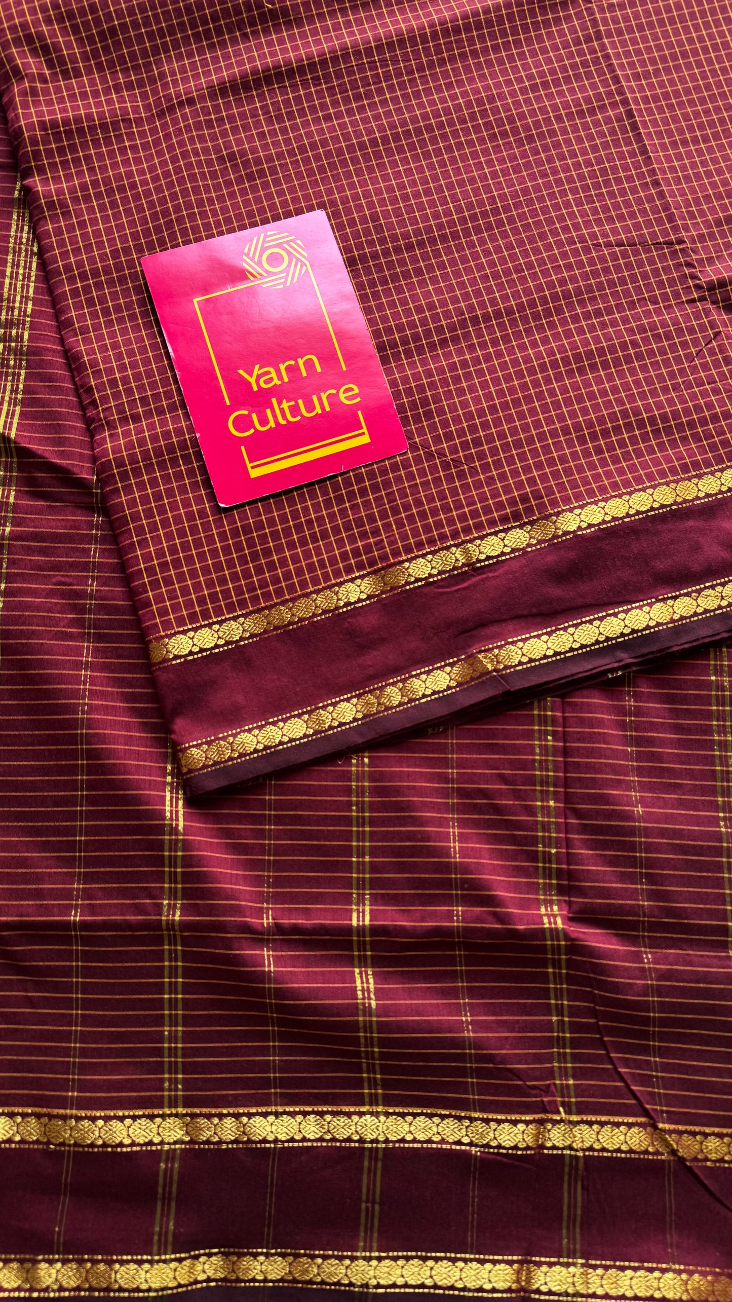 Maroonish brown, arani checks, cotton silk - YCCOTNOCAR07