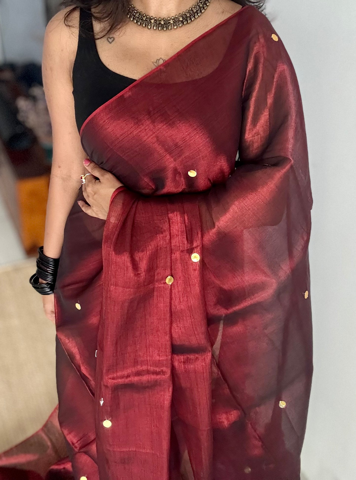 Maroon, gold sequins, soft mul tissue - YCBCFEMCM31