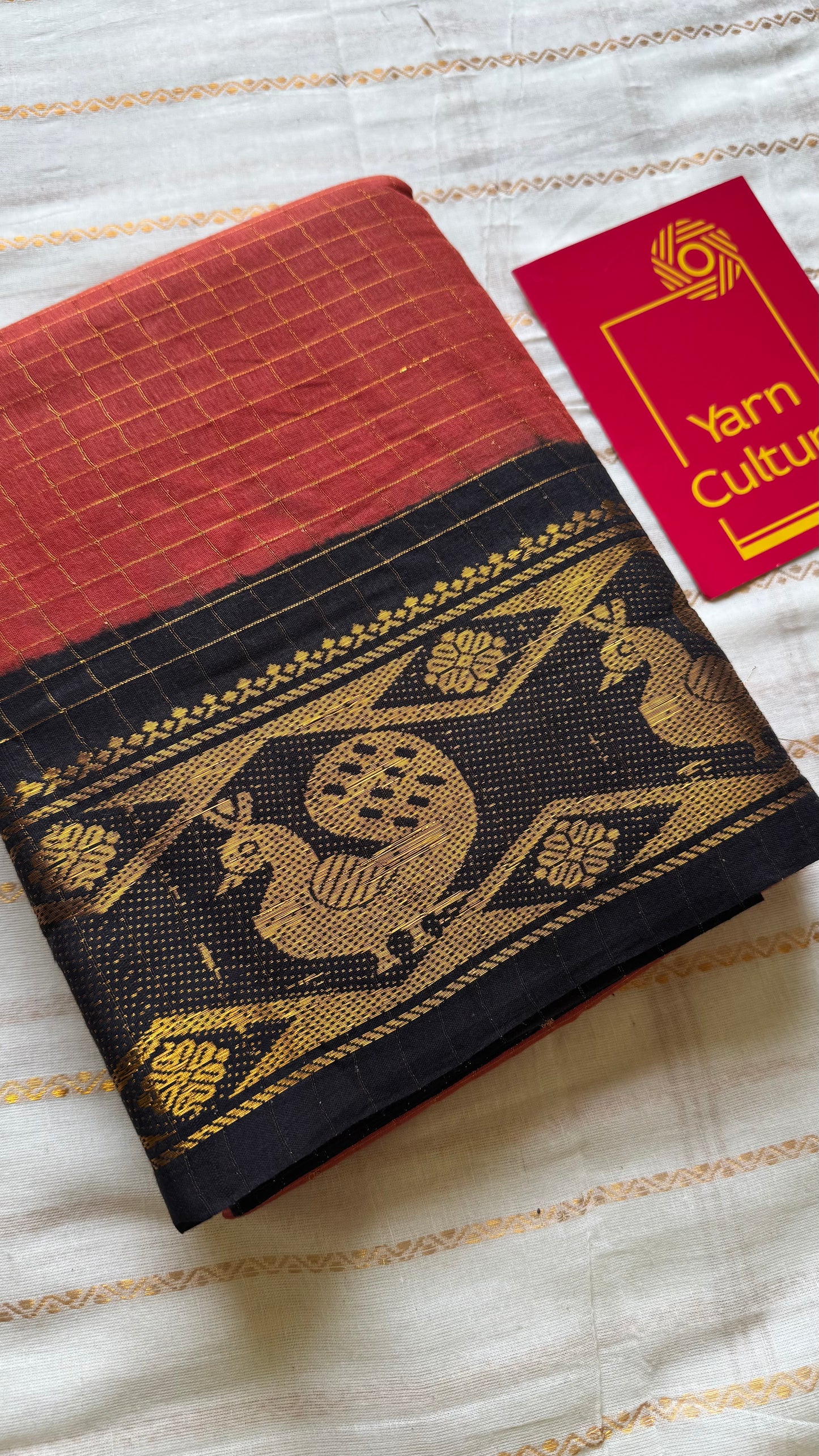 Red with black contrast zari checkered sungudi, kattuchayam dyed madurai cotton - YCCOTNJUCC16