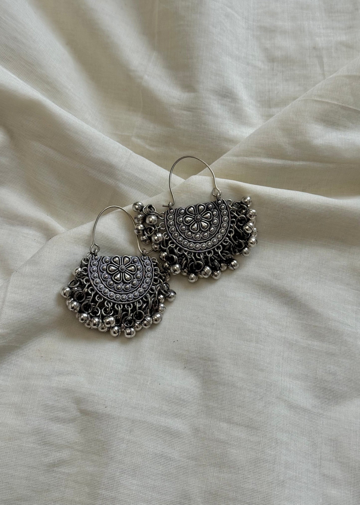 Oxidised silver, gungroo dangler earring - YCOSED305