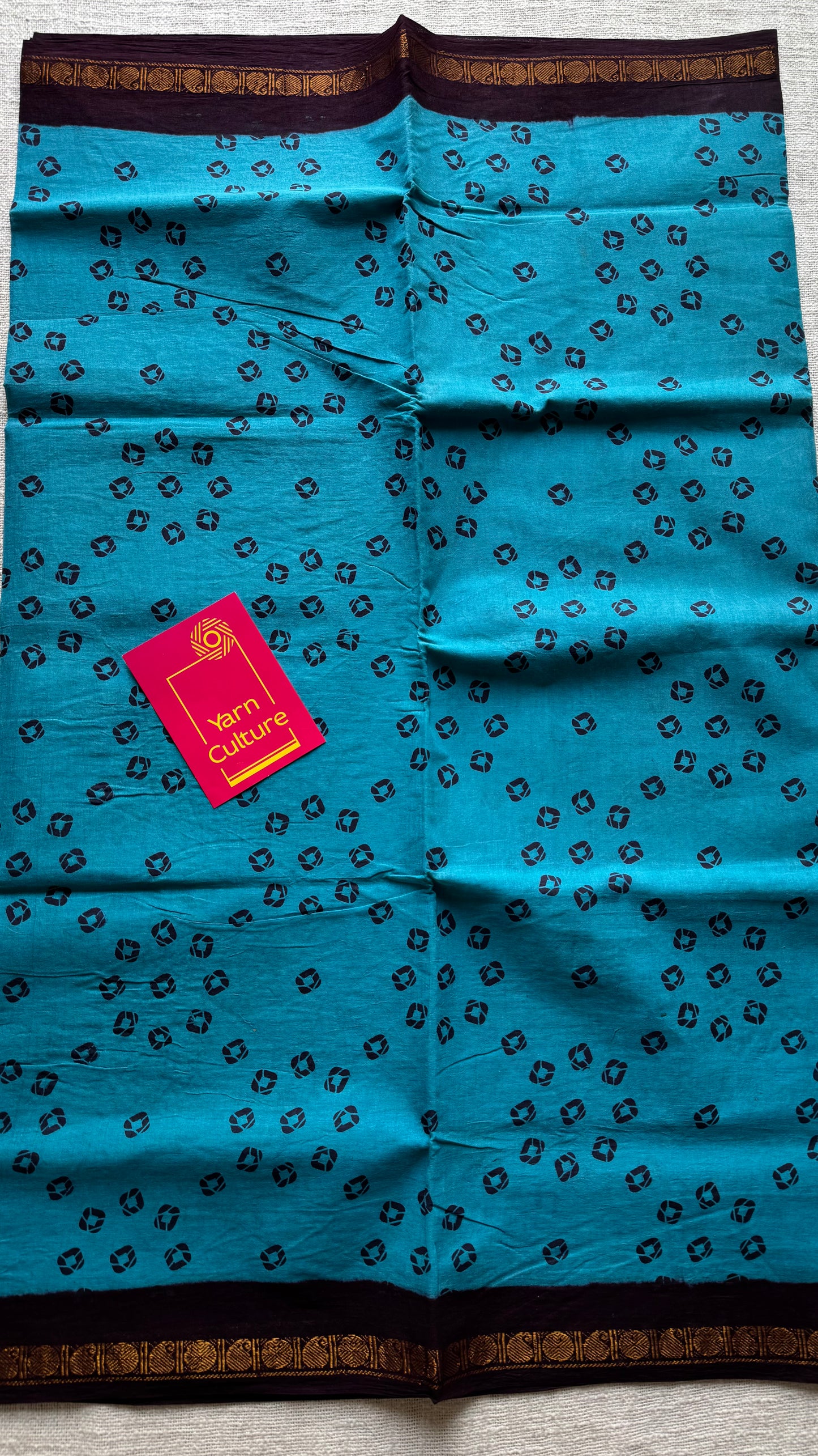 Blue with brown, printed sungudi, madurai cotton - YCCOTNOCSC16
