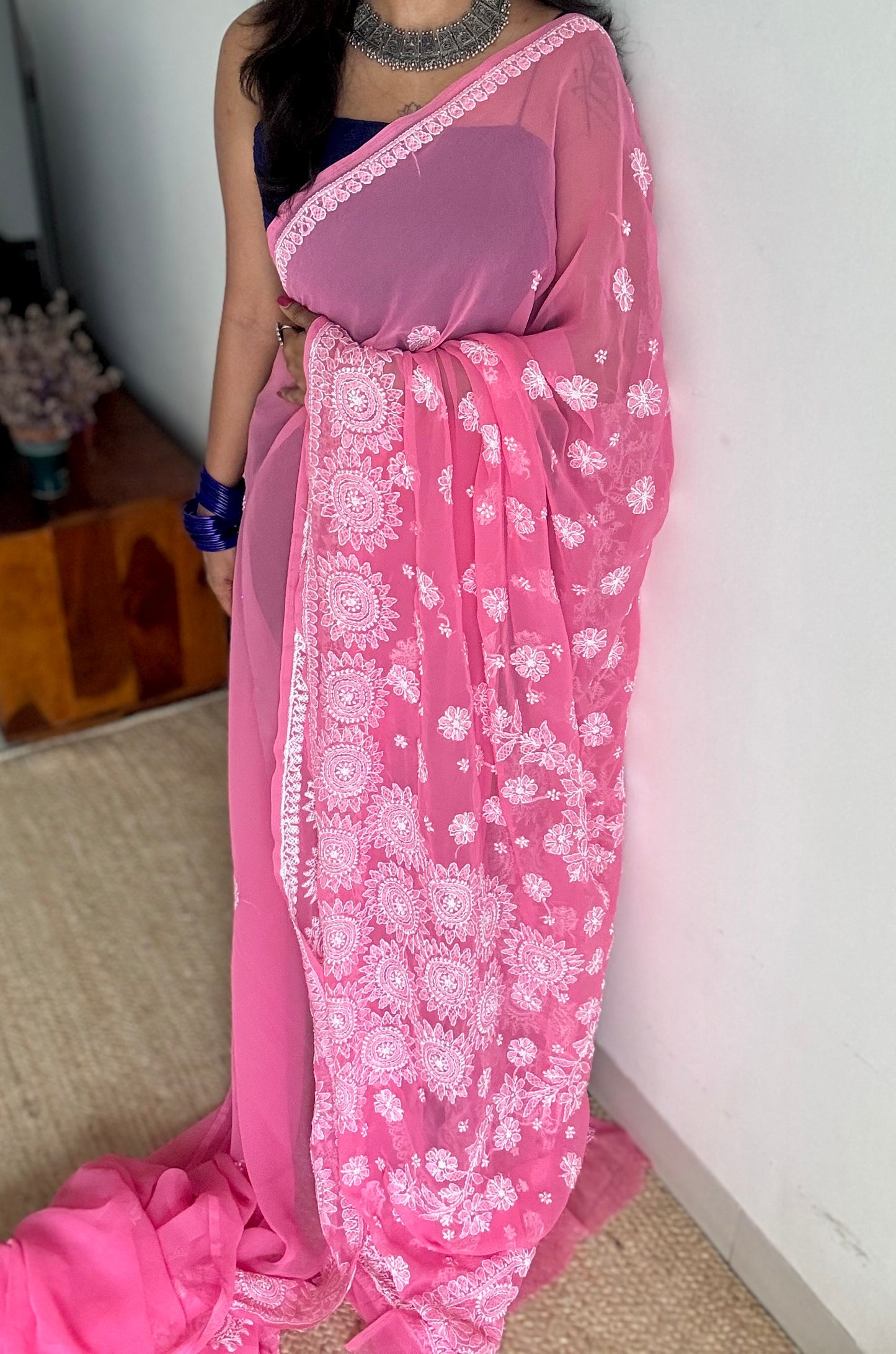 Baadal Gulabi (pink clouds) - Pink Chikankari, georgette YCSLCJULCK05