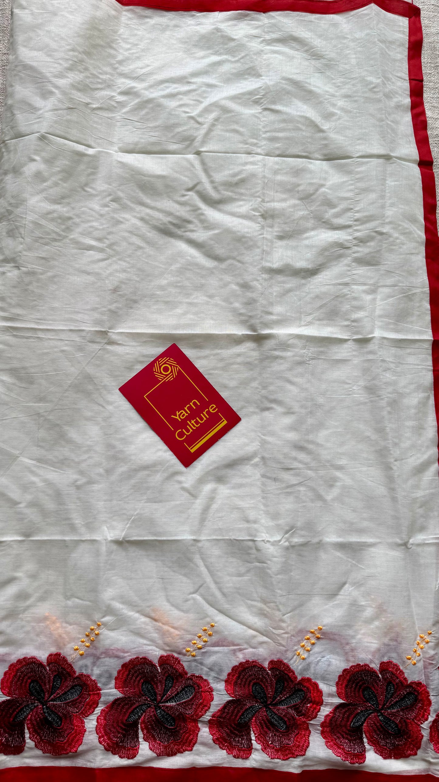 Chembarathi : Red Hibiscus flower cutwork in soft cotton, YCON25BCSC241