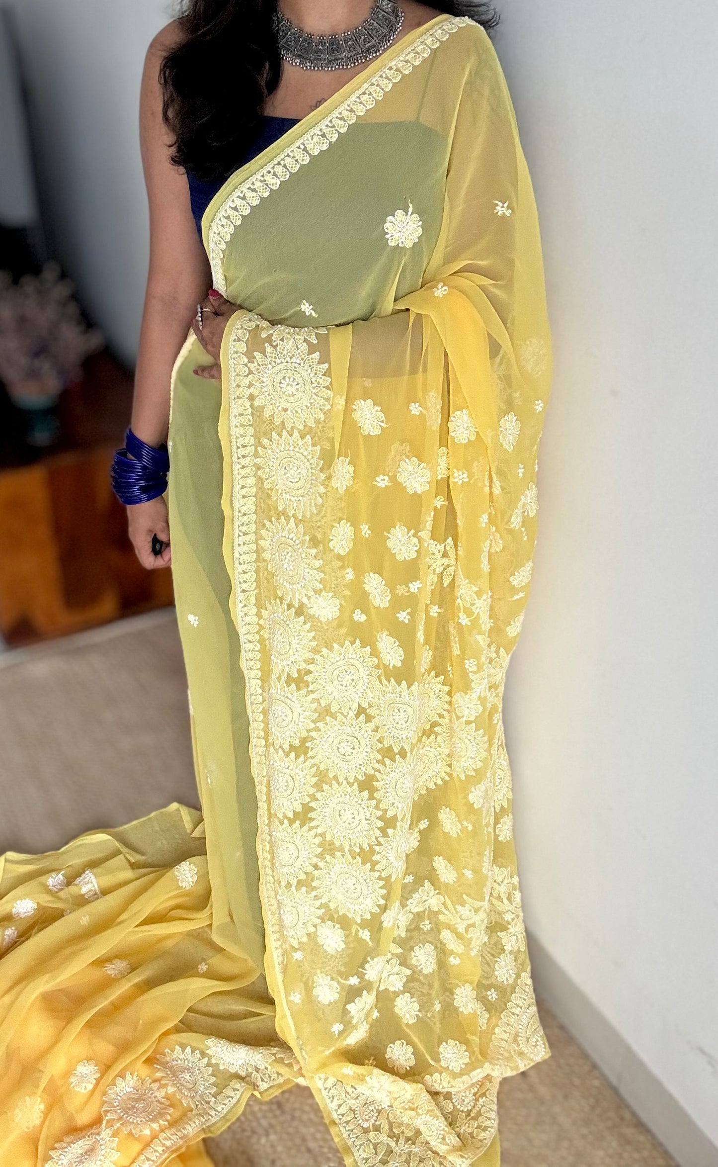 Pehli Subah (first morning) - Yellow Chikankari, georgette YCSLCJULCK01