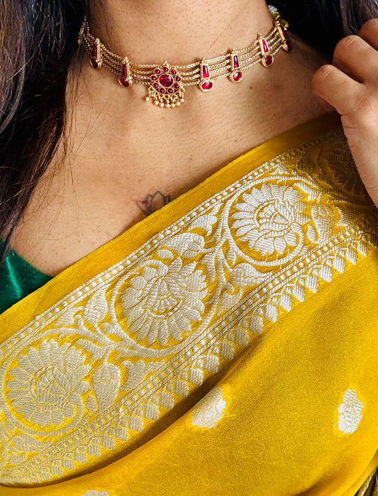 4 layered red pendant neckpiece with earrings - YCGPNP640