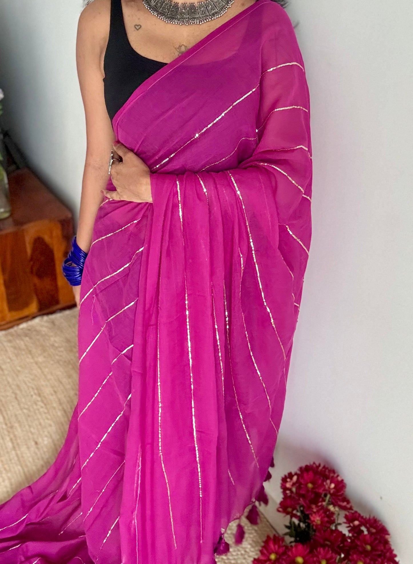 Purple pink mul with silver sequins - YCBCMCLSE52