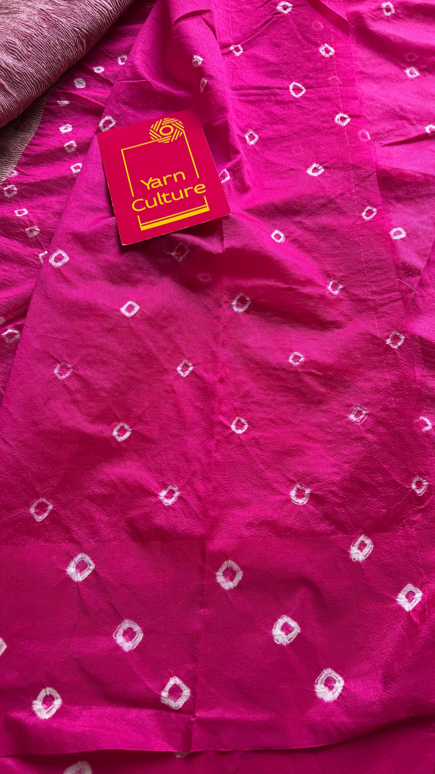Hot Pink in crushed tissue, with bandhni borders in art silk - YCBLFE20
