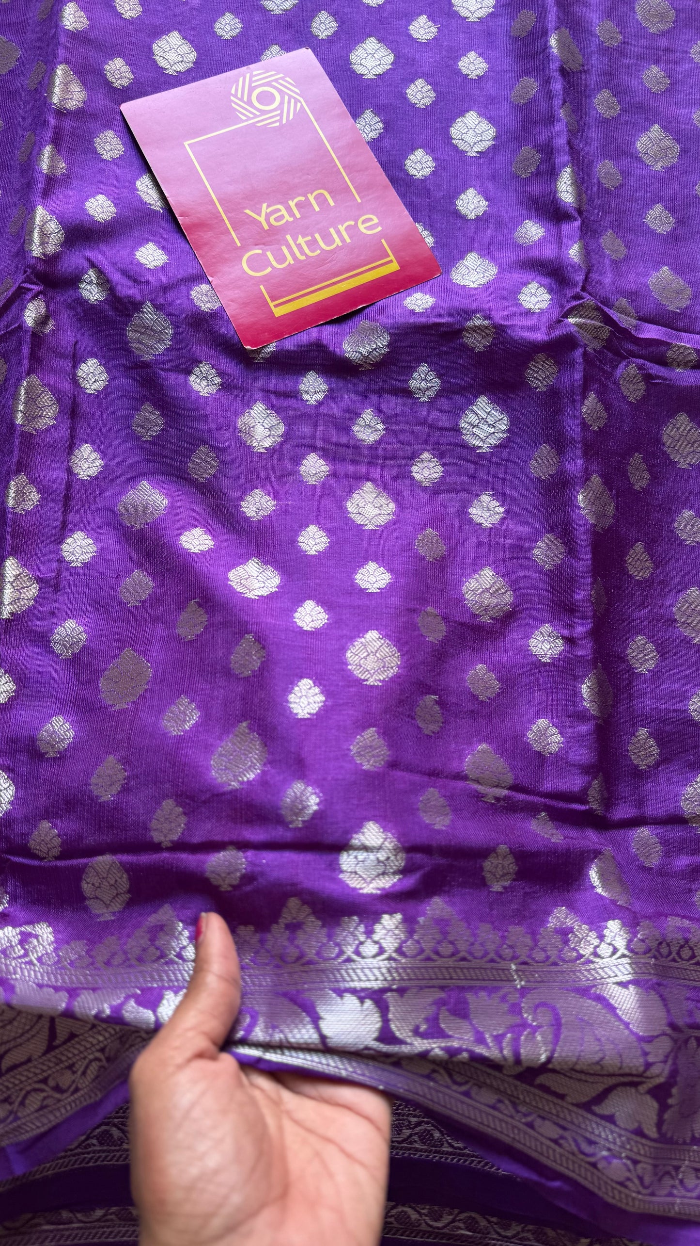 Purple, silver buttas and zari, Banarasi semi-silk - YCDESE44