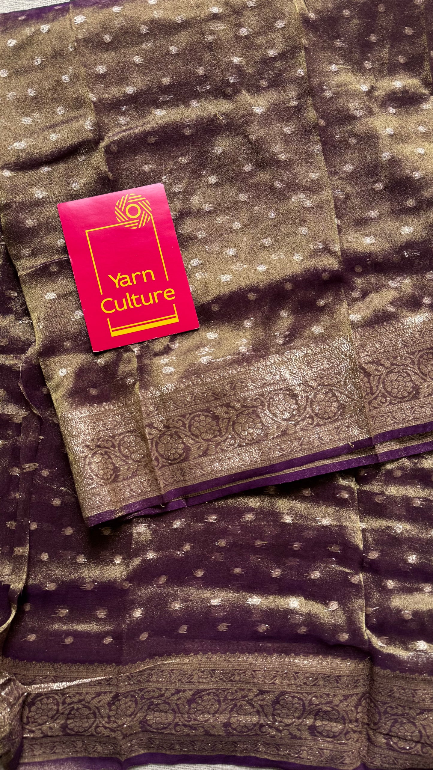Purple brown with gold double tone, soft crushed tissue, thread zari - YCDOSFEJUTB11