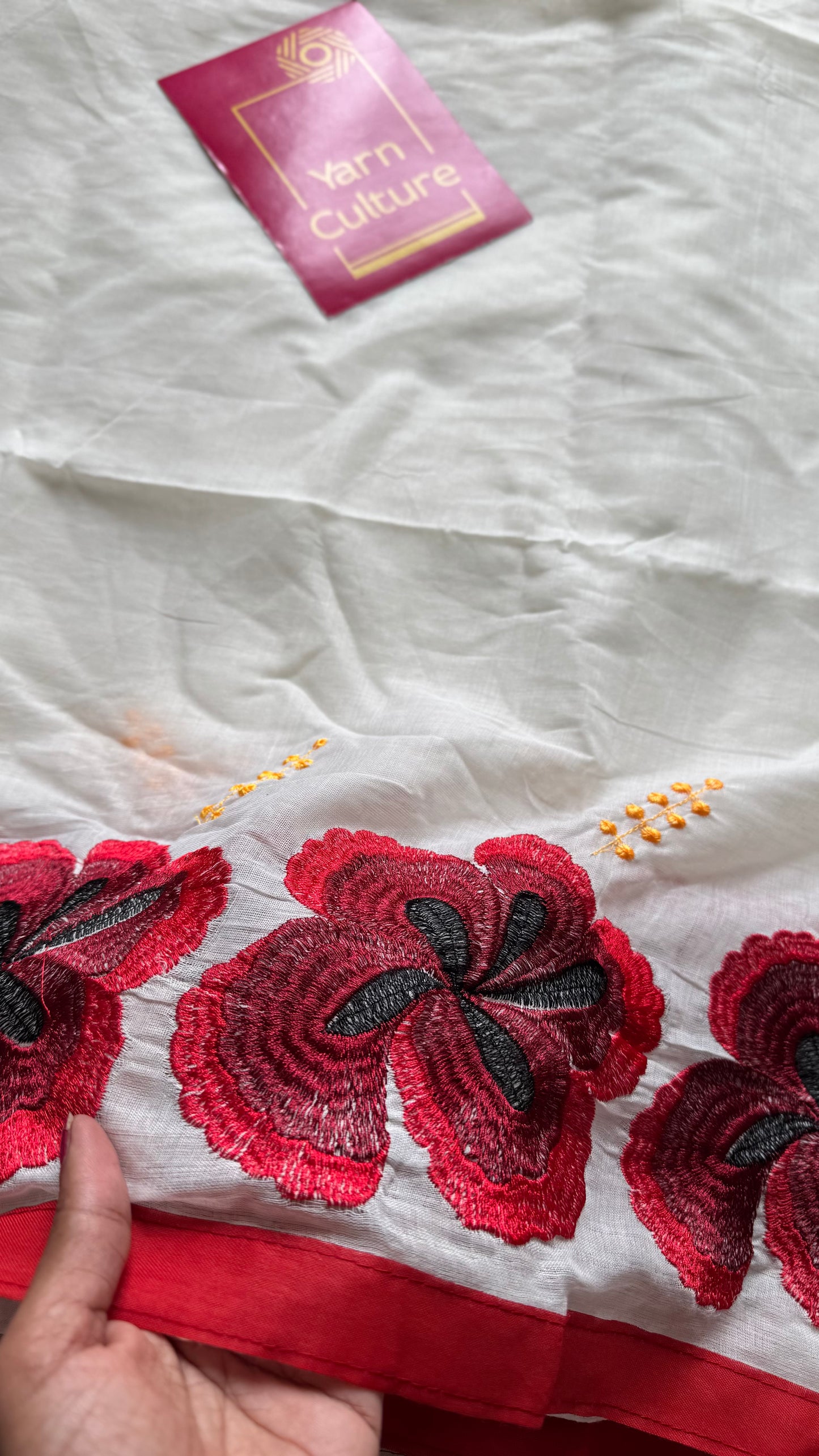 Chembarathi : Red Hibiscus flower cutwork in soft cotton, YCON25BCSC241