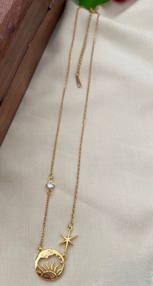 Gold plated chain, sun, star, stone charms - YCGPC246