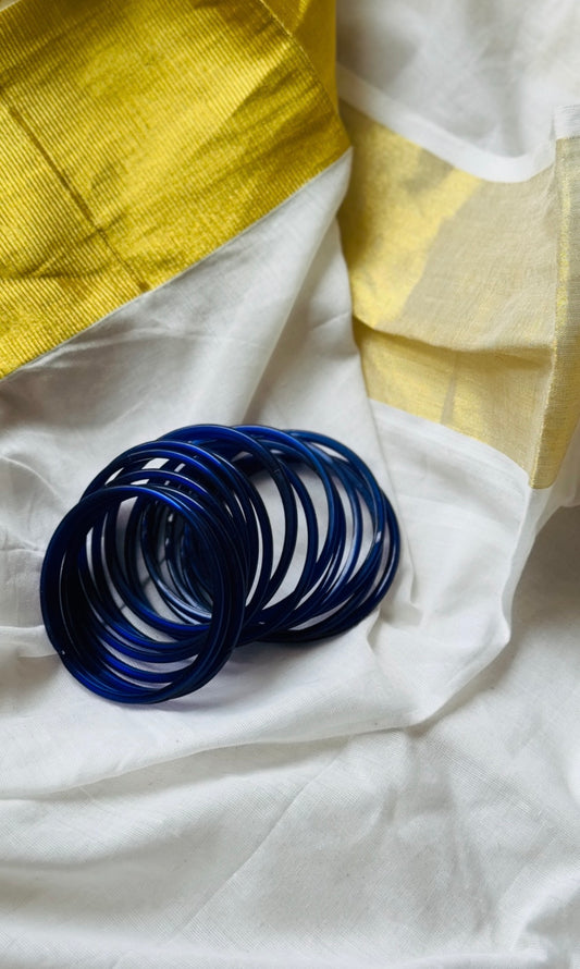 Dark blue glossy glass bangles, set of 12 - YCBANGL842