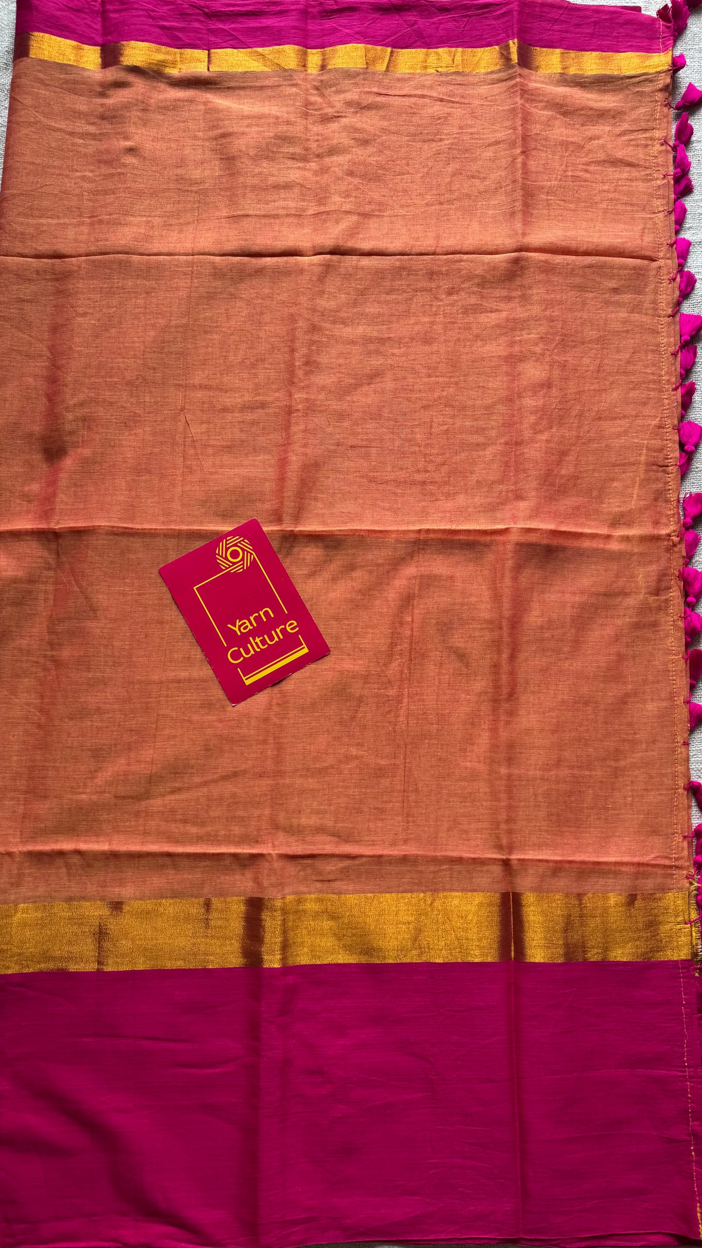 Dual tone orange with contrast dark pink border, gold zari - YCBCMCLSE14