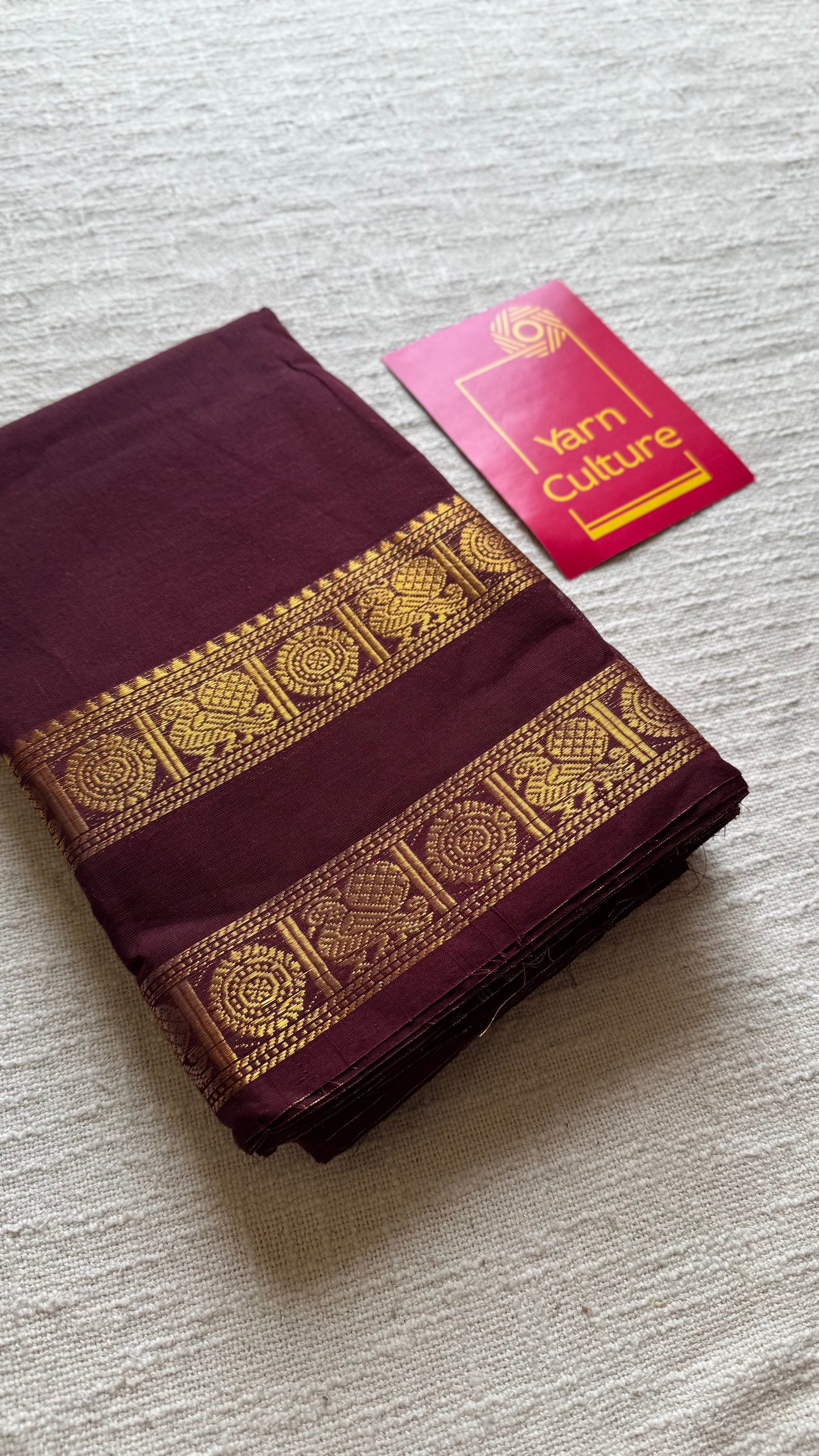 Kanchi cotton saree, dark maroon with rettaipet double zari border - YCCOTNAP90