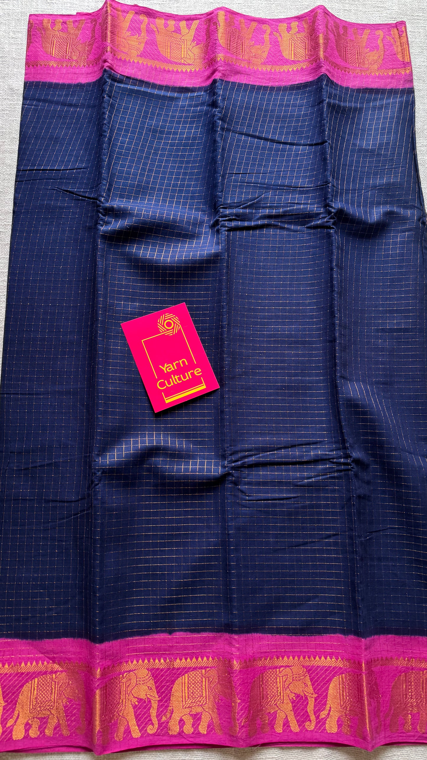 Dark blue with pink checkered sungudi, madurai cotton - YCCOTNOCSC20