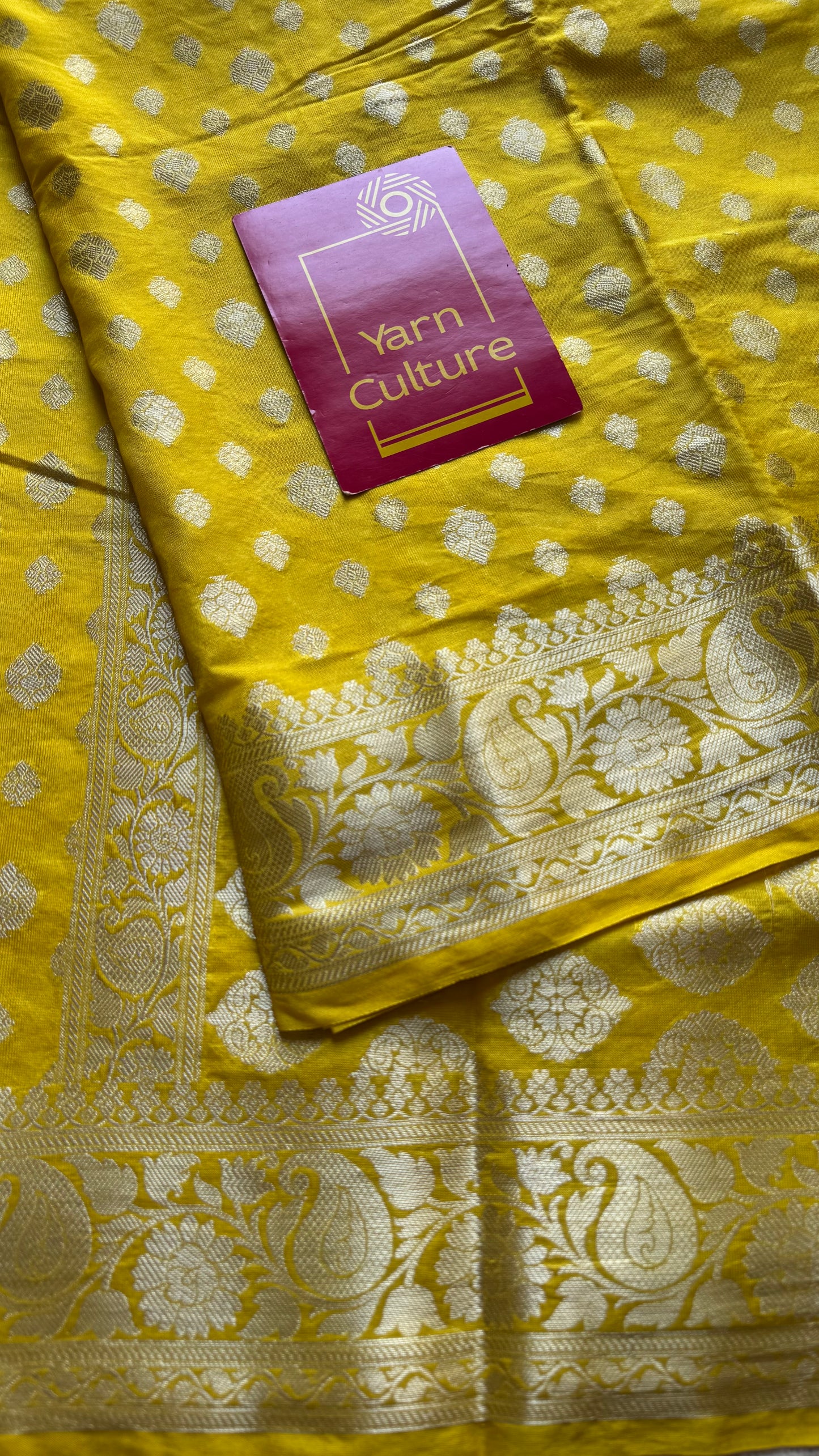 Lemon yellow, silver buttas and zari, Banarasi semi-silk - YCDESE34