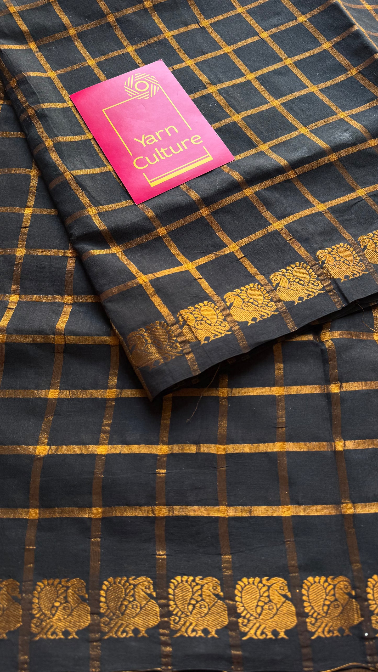 Black pavithra kattam kattuchayam dyed madurai cotton saree - YCCOTNMSFE130