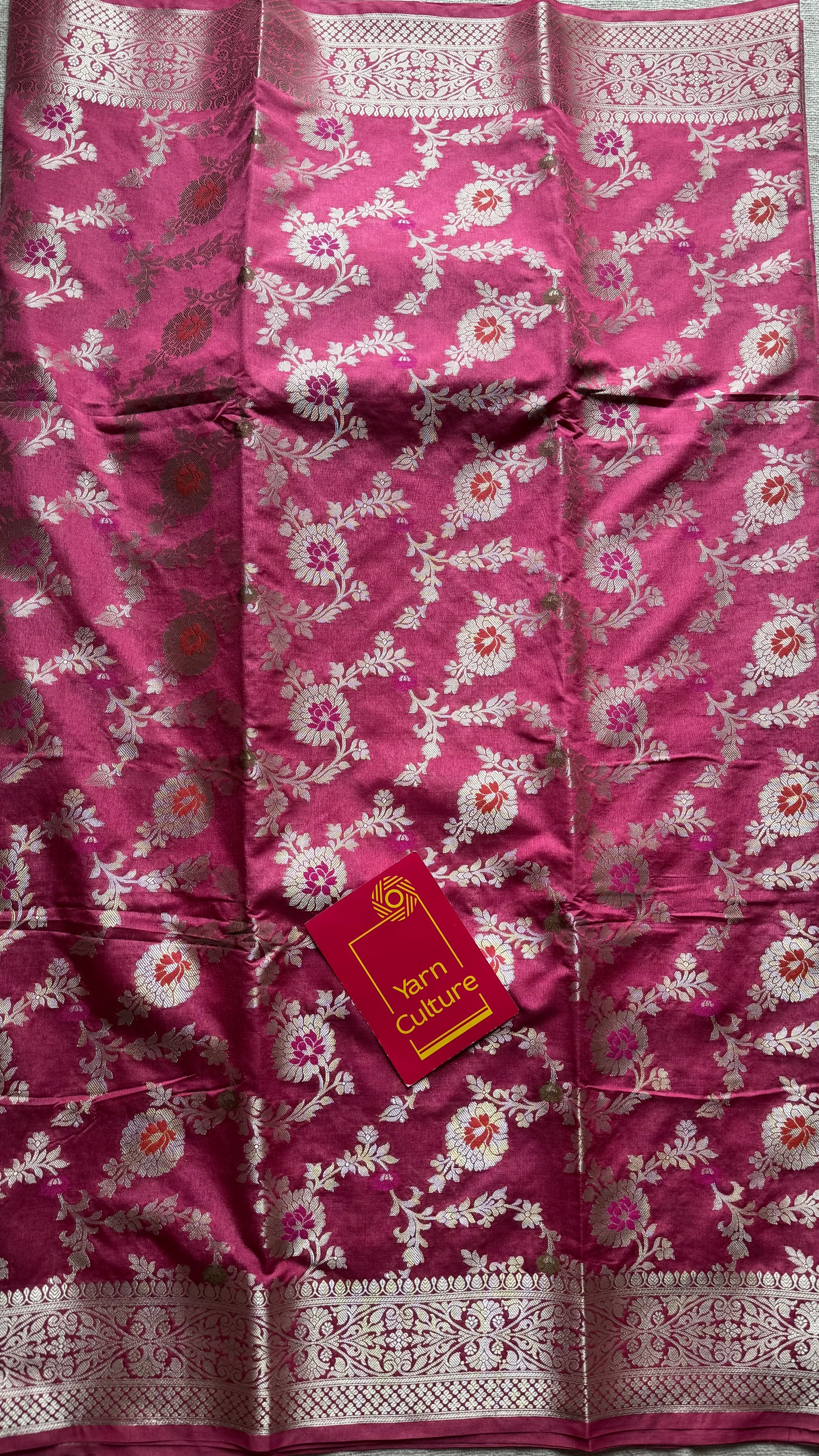 Dusty pink meenakari floral pattern in silver zari, Banarasi katan dupion silk - YCDESE09