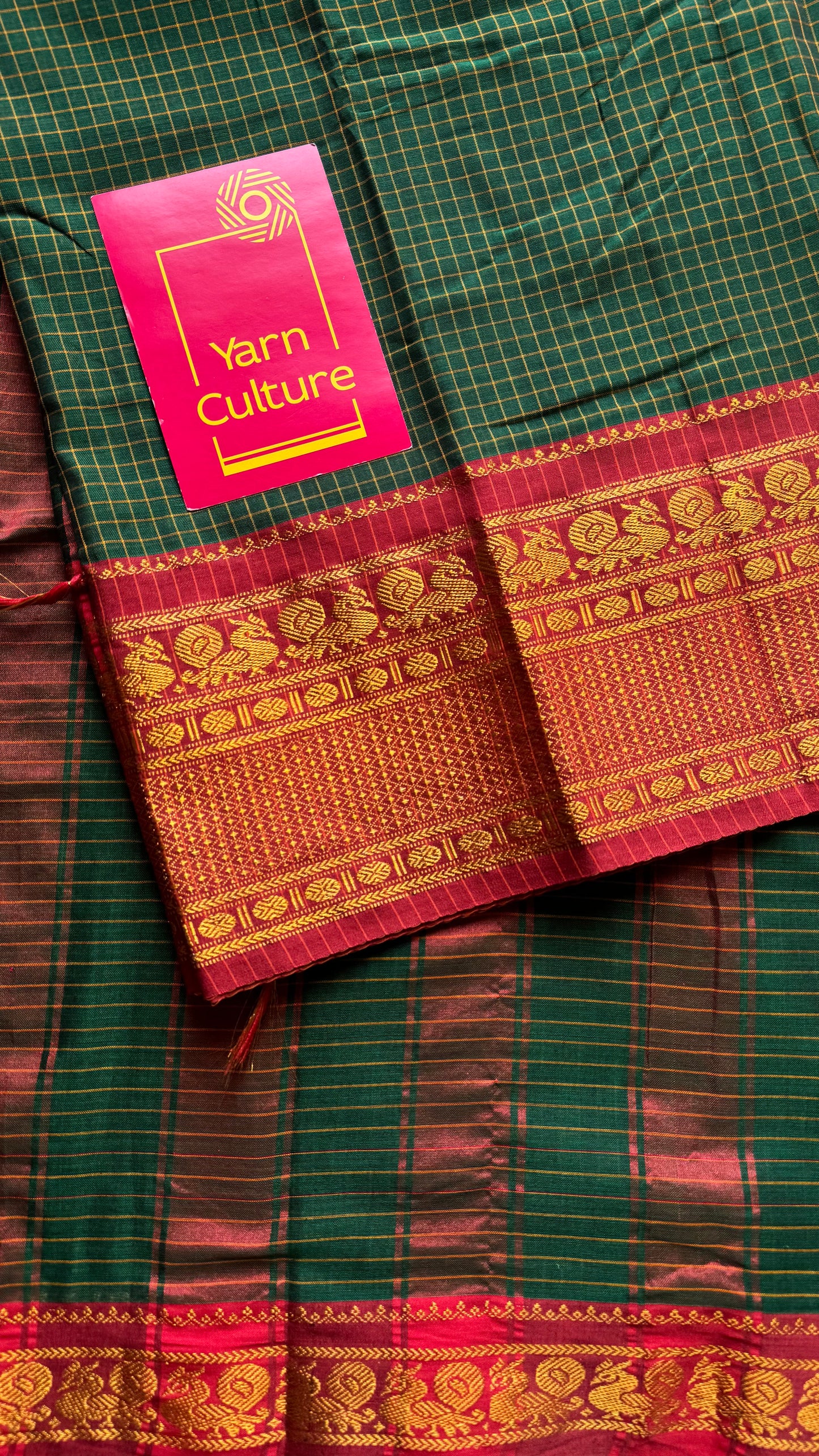 Dark green checks with zari border, premium narayanpet, soft cotton - YCWOTDFEBB12